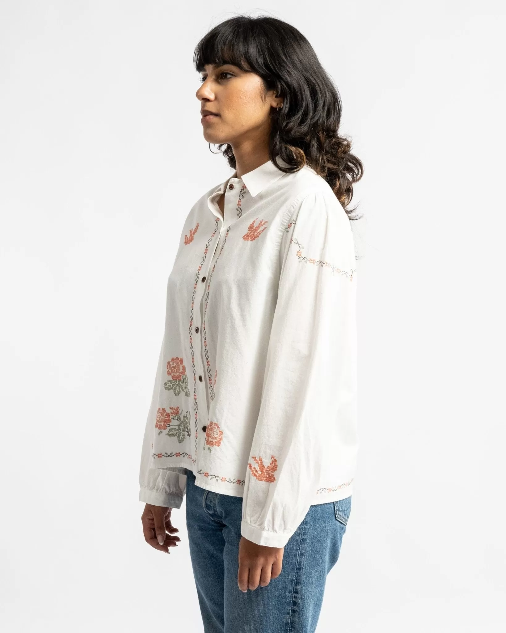 Edith Cross Stitch Blouse Off White