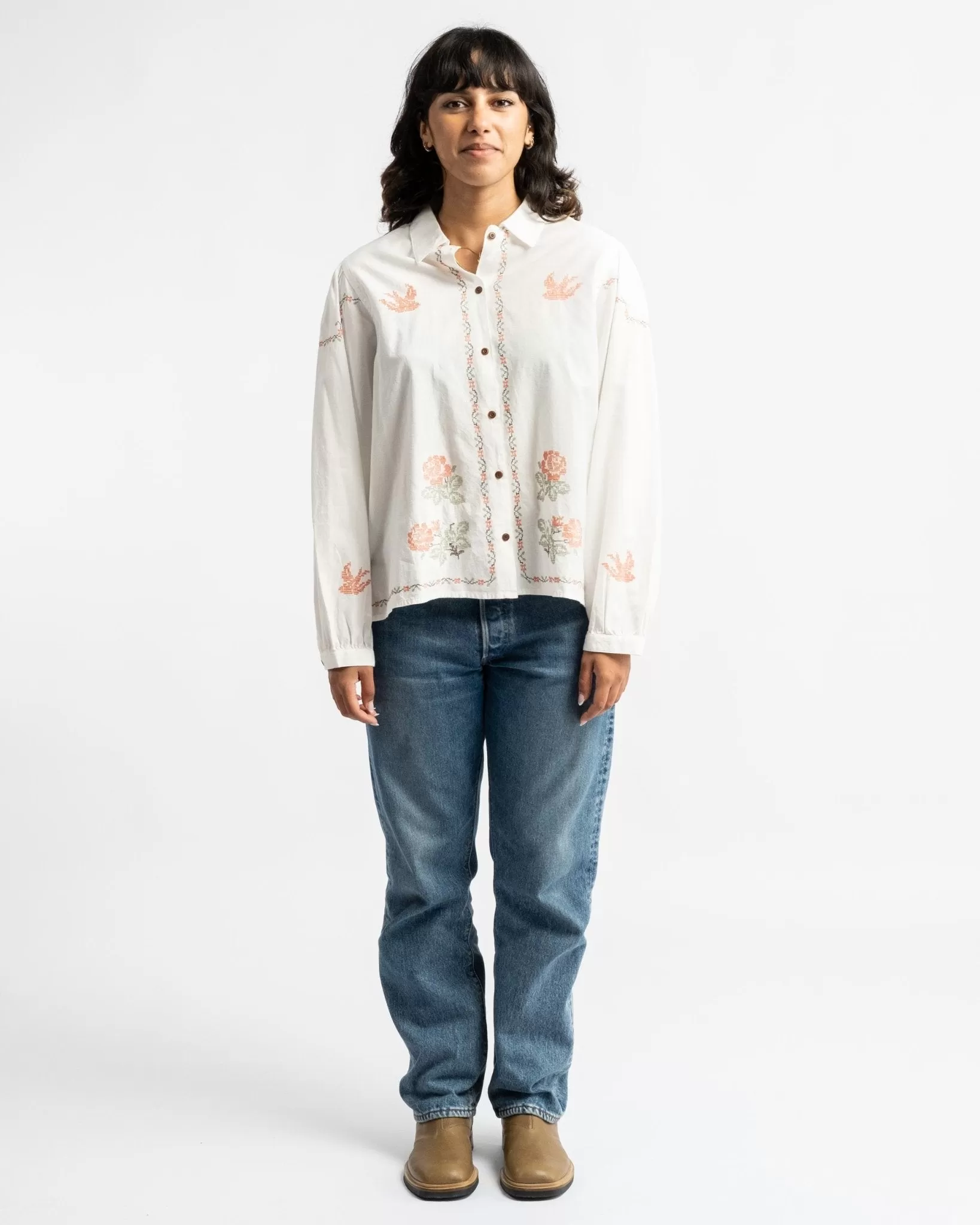 Edith Cross Stitch Blouse Off White