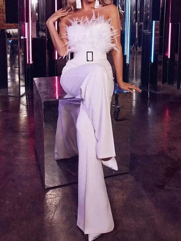 Elegant White Strapless Backless Jumpsuit for Women