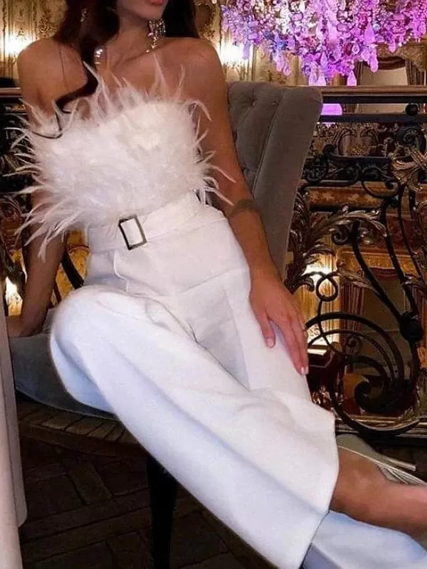 Elegant White Strapless Backless Jumpsuit for Women