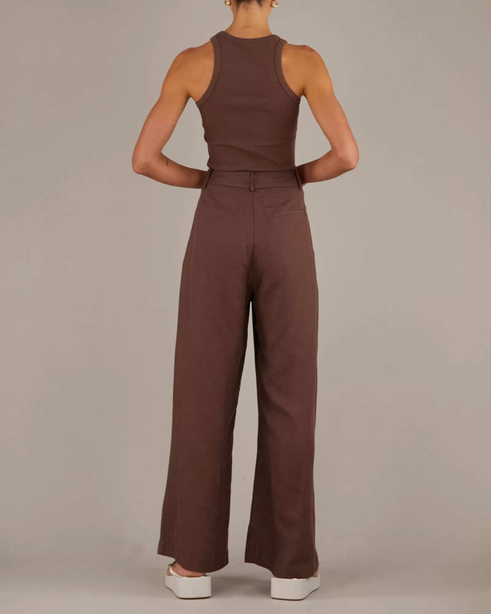 Elvie Linen Twill Pant - Walnut Brown