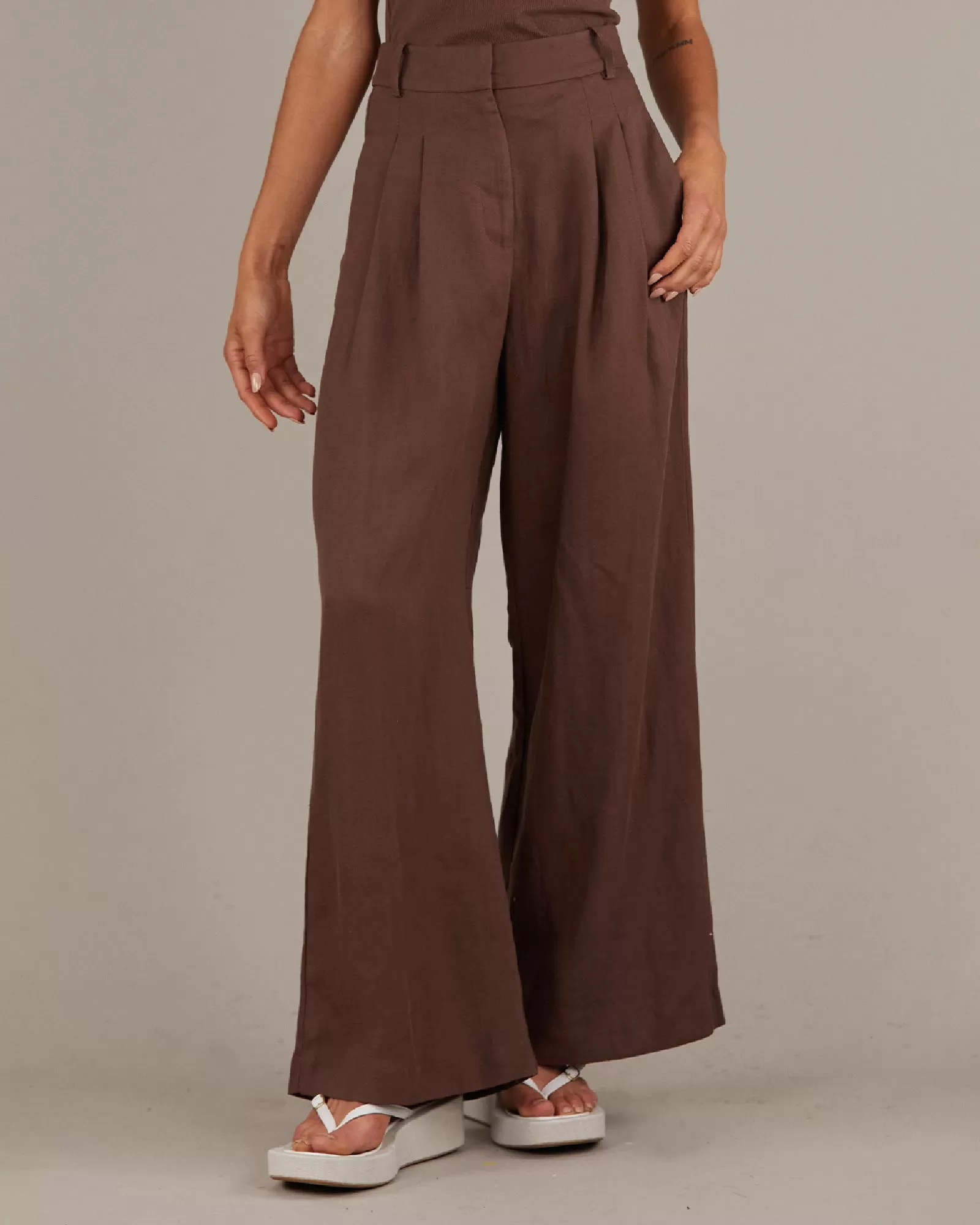 Elvie Linen Twill Pant - Walnut Brown