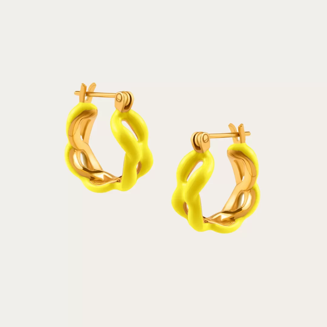 Enamel Gold Chain Link Hoop Earrings