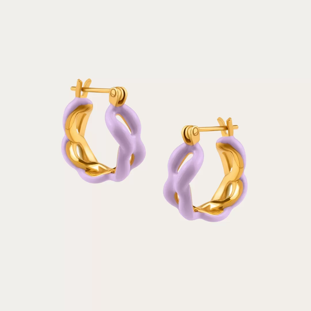 Enamel Gold Chain Link Hoop Earrings