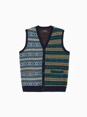 Fair Isle Button Knit Vest Multi