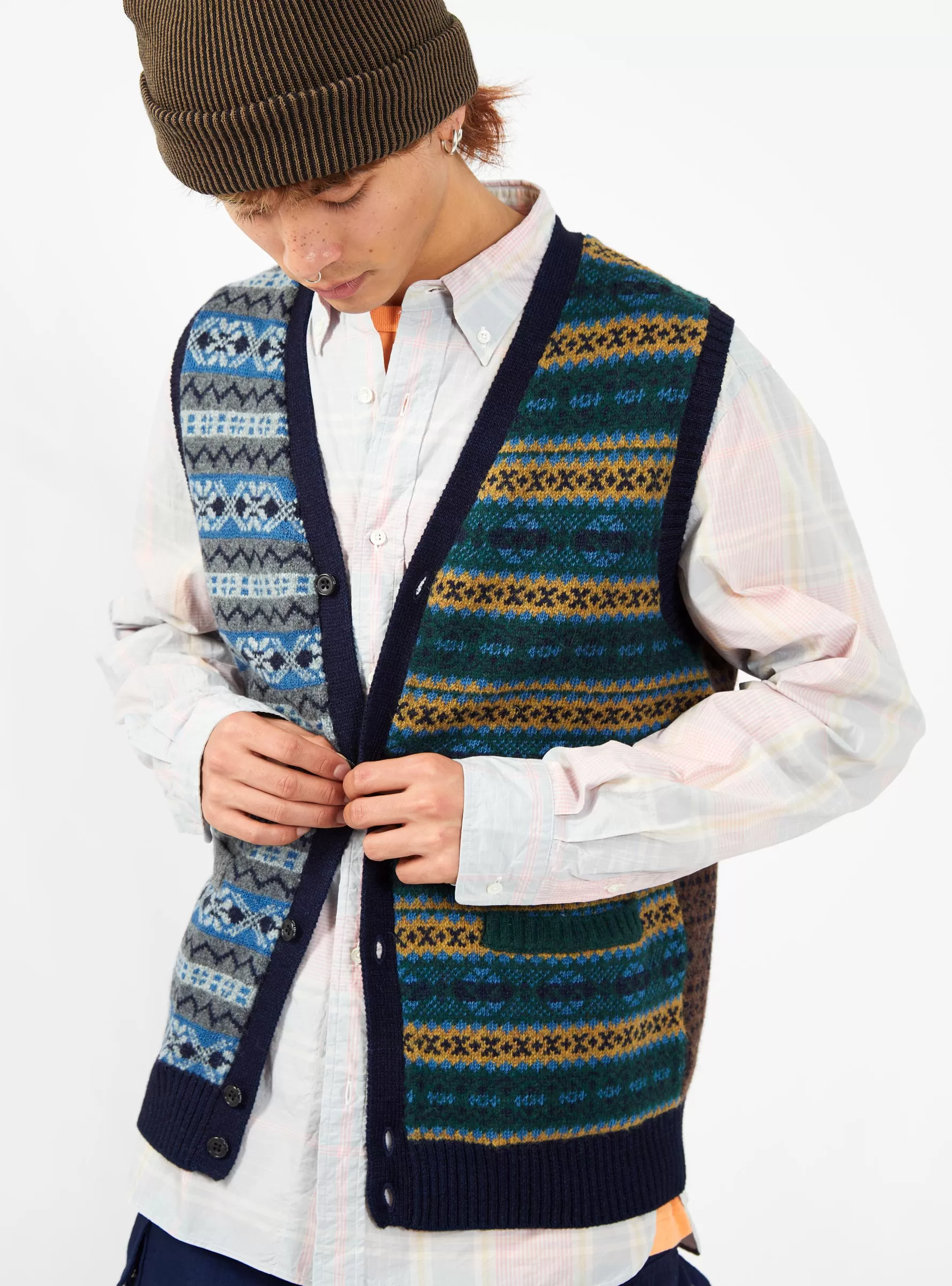 Fair Isle Button Knit Vest Multi