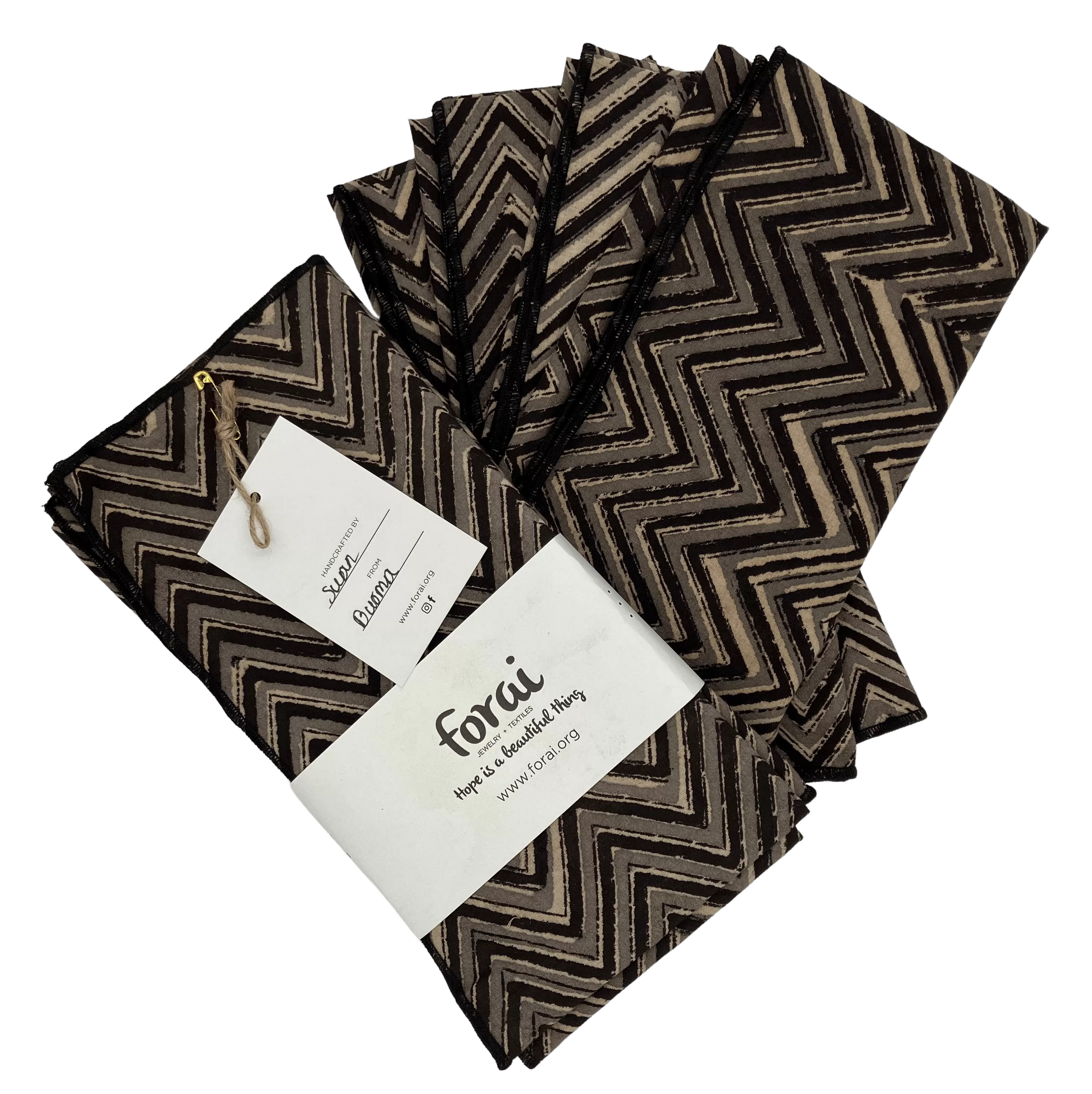 Fair Trade Kalamkari Cloth Napkins in Chevron Print