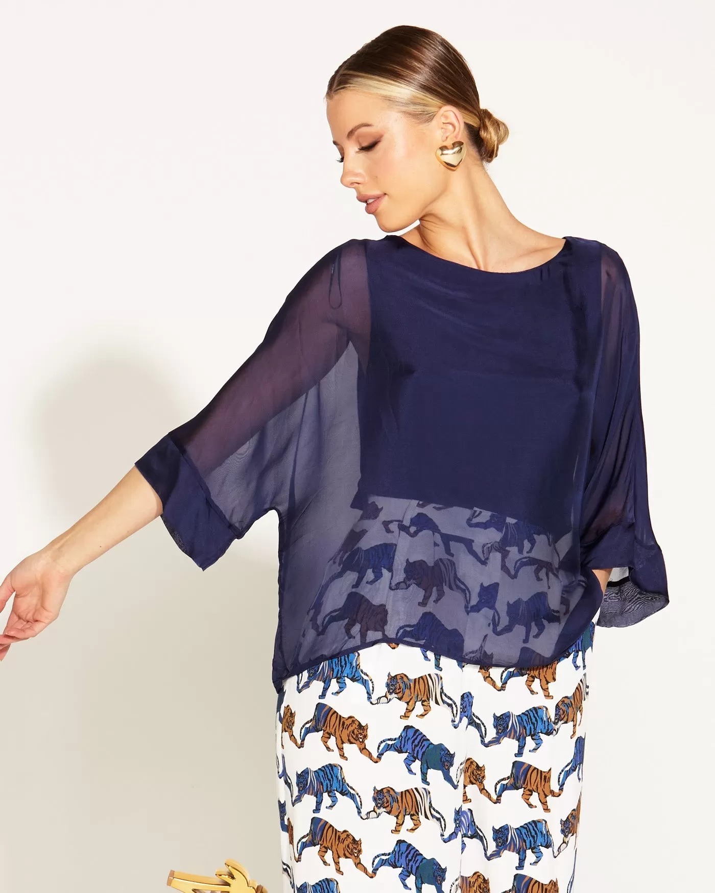 Fate   Becker Sunlight and Shadow Silk Top - Navy