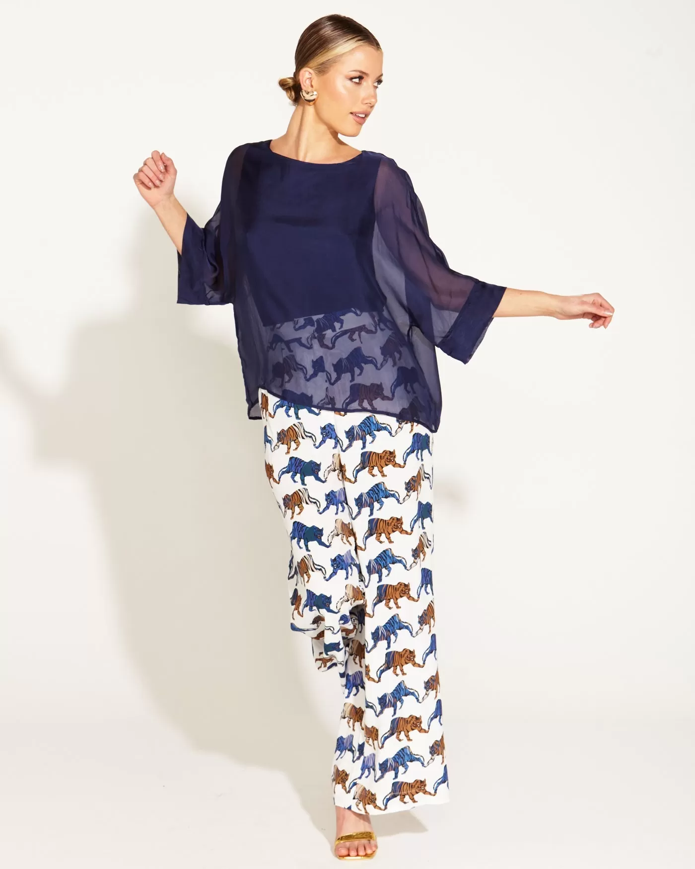 Fate   Becker Sunlight and Shadow Silk Top - Navy