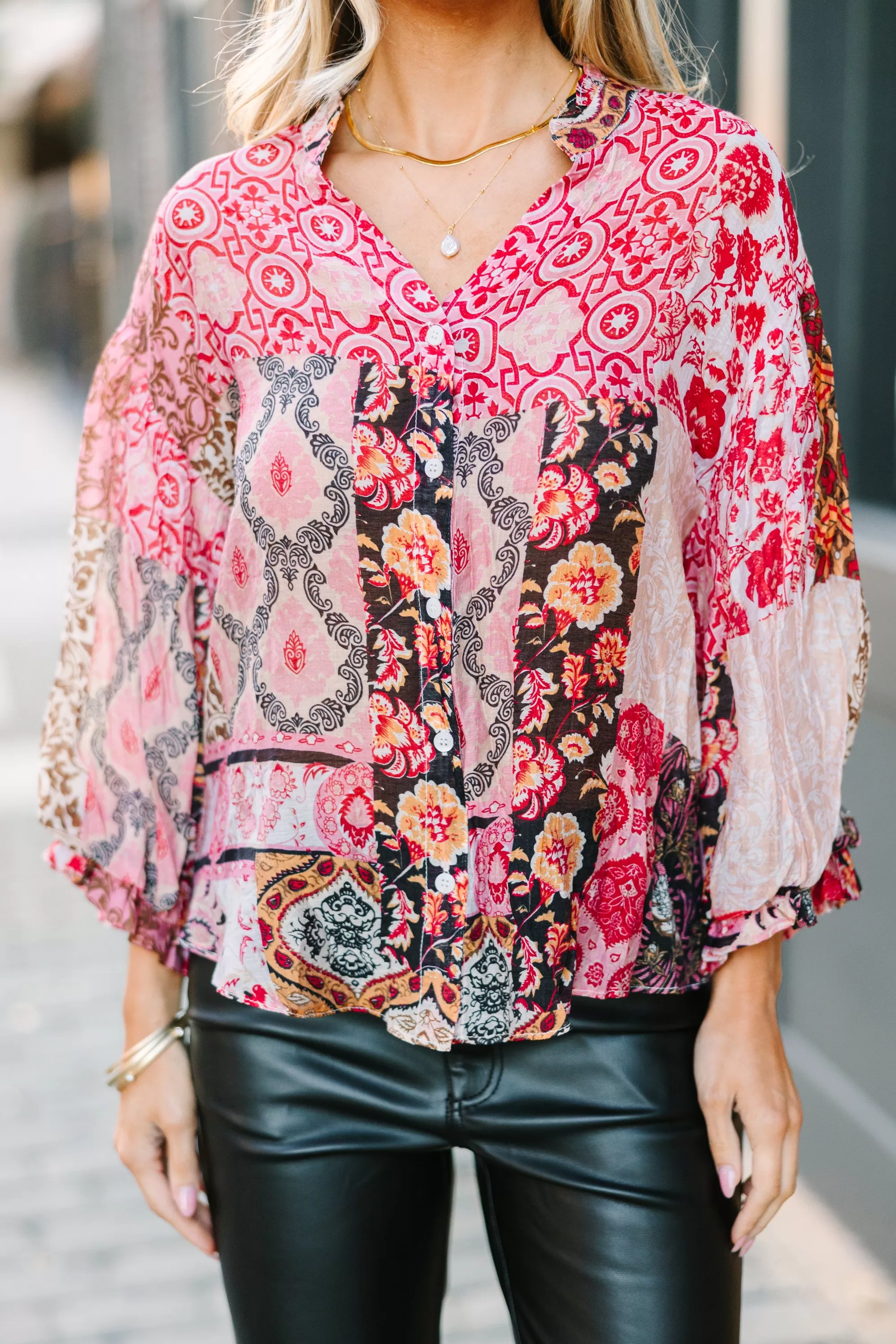 Fate: Soul Searching Pink Mixed Print Blouse