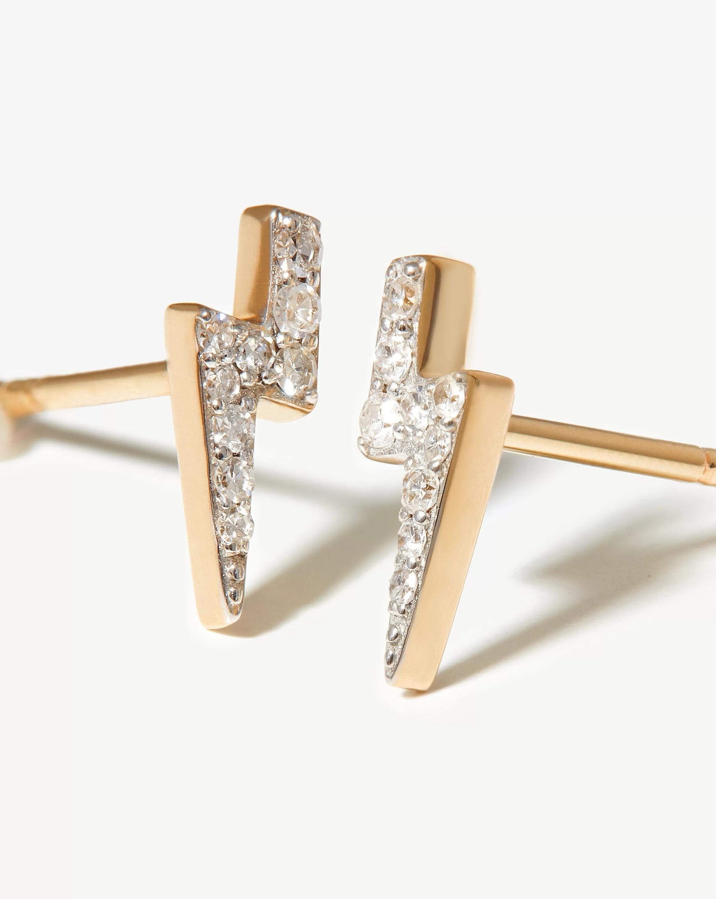 Fine Diamond Lightning Stud Earrings | 14k Solid Gold/Diamond