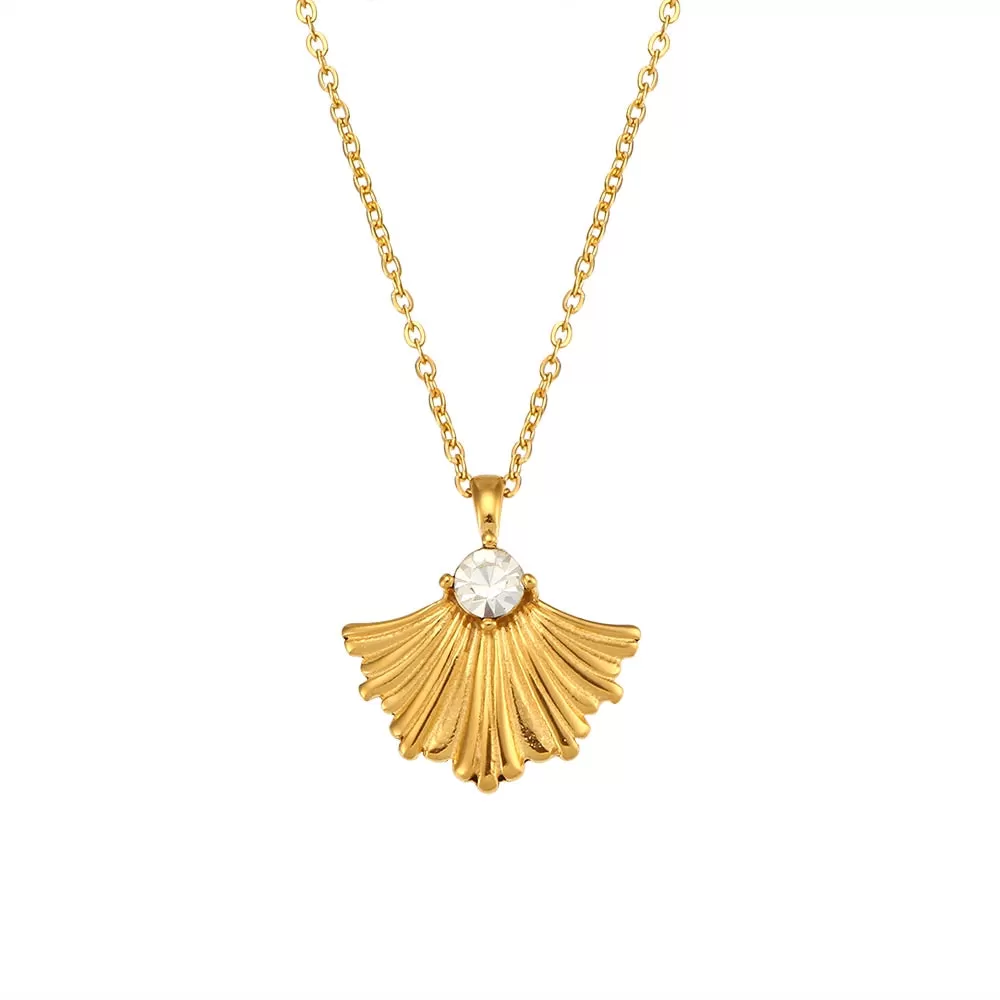 French Ginkgo Crystal Pendant Necklace