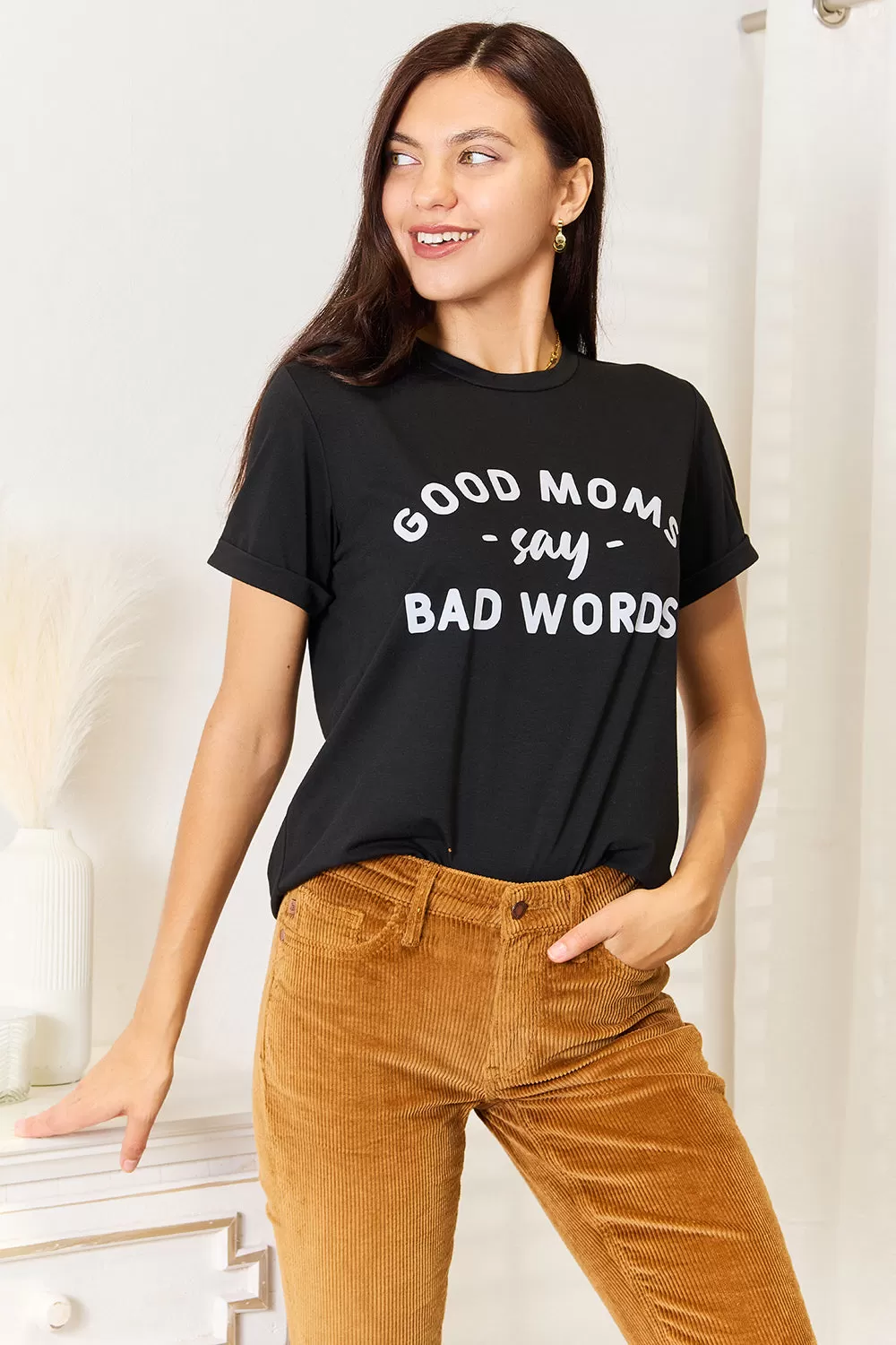 Funny Mom Tshirt GOOD MOMS SAY BAD WORDS Graphic Tee Simply Love