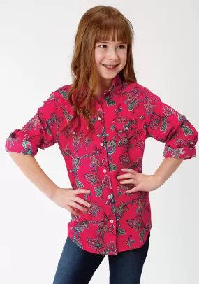 Girl's Roper Long Sleeve Paisley Red Shirt