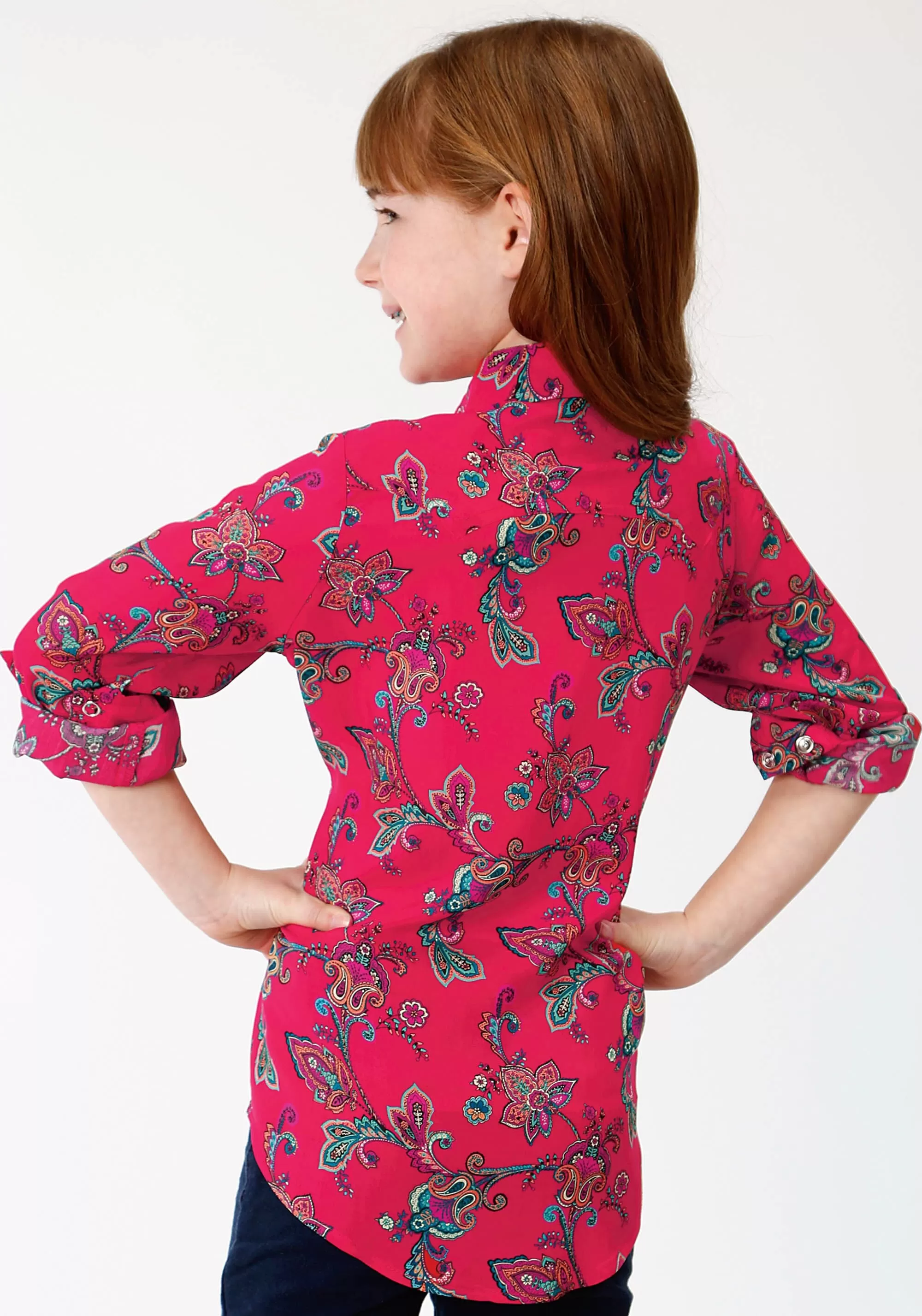 Girl's Roper Long Sleeve Paisley Red Shirt