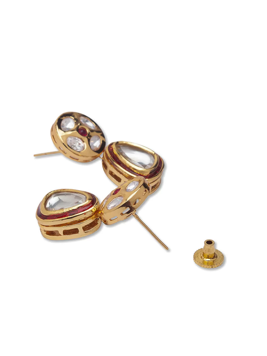 Golden and  Maroon Kundan Polki Earrings