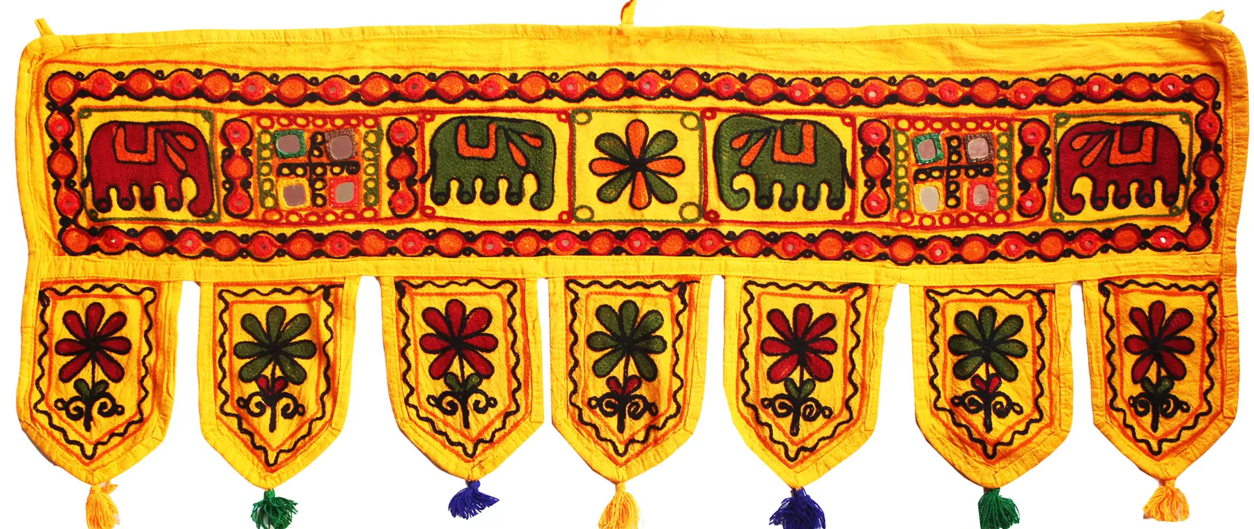 Gorgeous Door Hanging India Mirror Work Toran Indian Decor (Yellow, 34 x 13 inches)