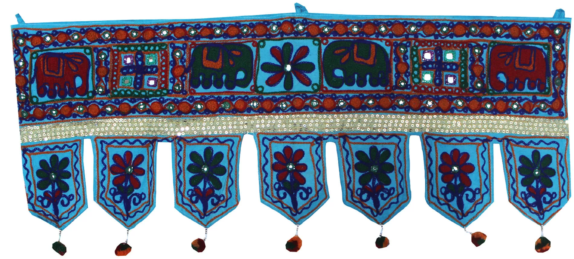 Handmade Indian Door Decor Window Valance Decoration (Blue, 34 x 13 inches)