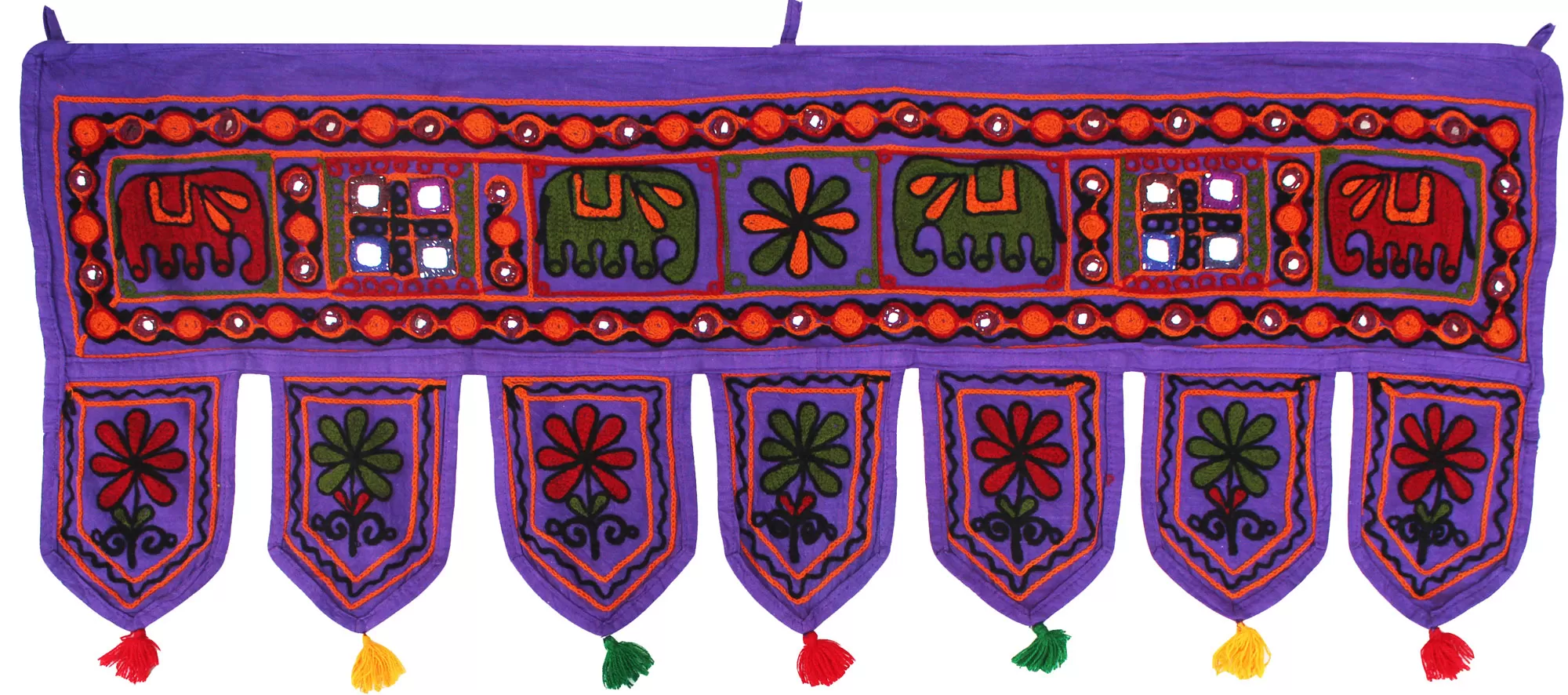 Handmade Indian Door Decor Window Valance Decoration (Purple, 34 x 13 inches)