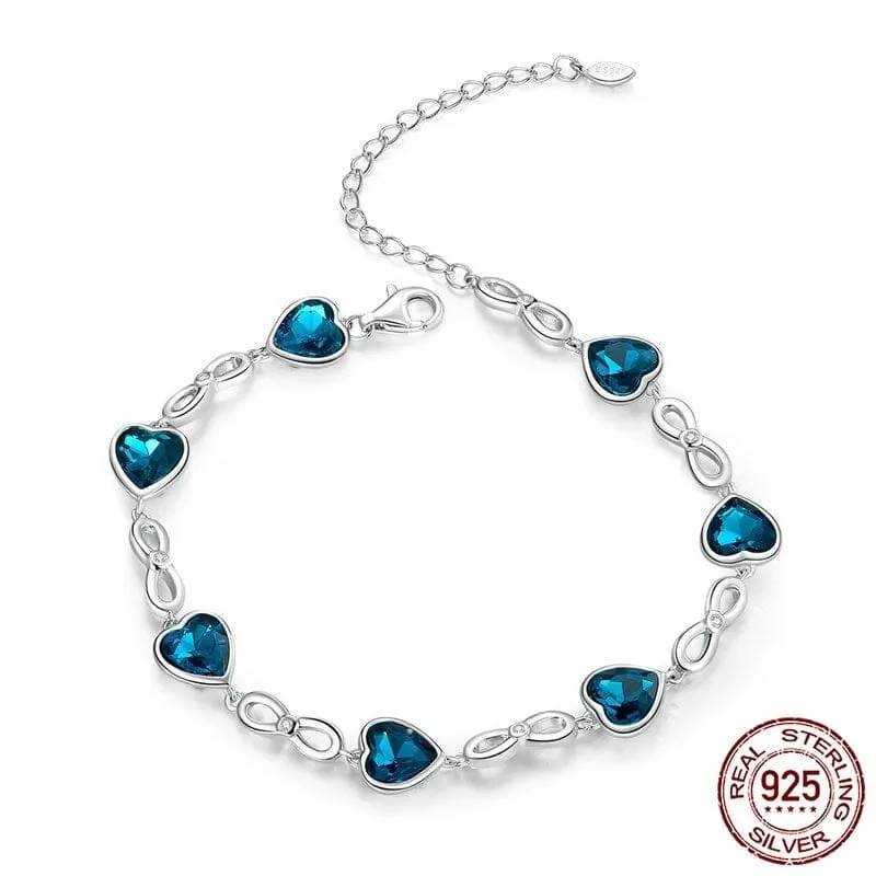 Heart Luxury Sapphire Chain Bracelet - 925 Sterling Silver