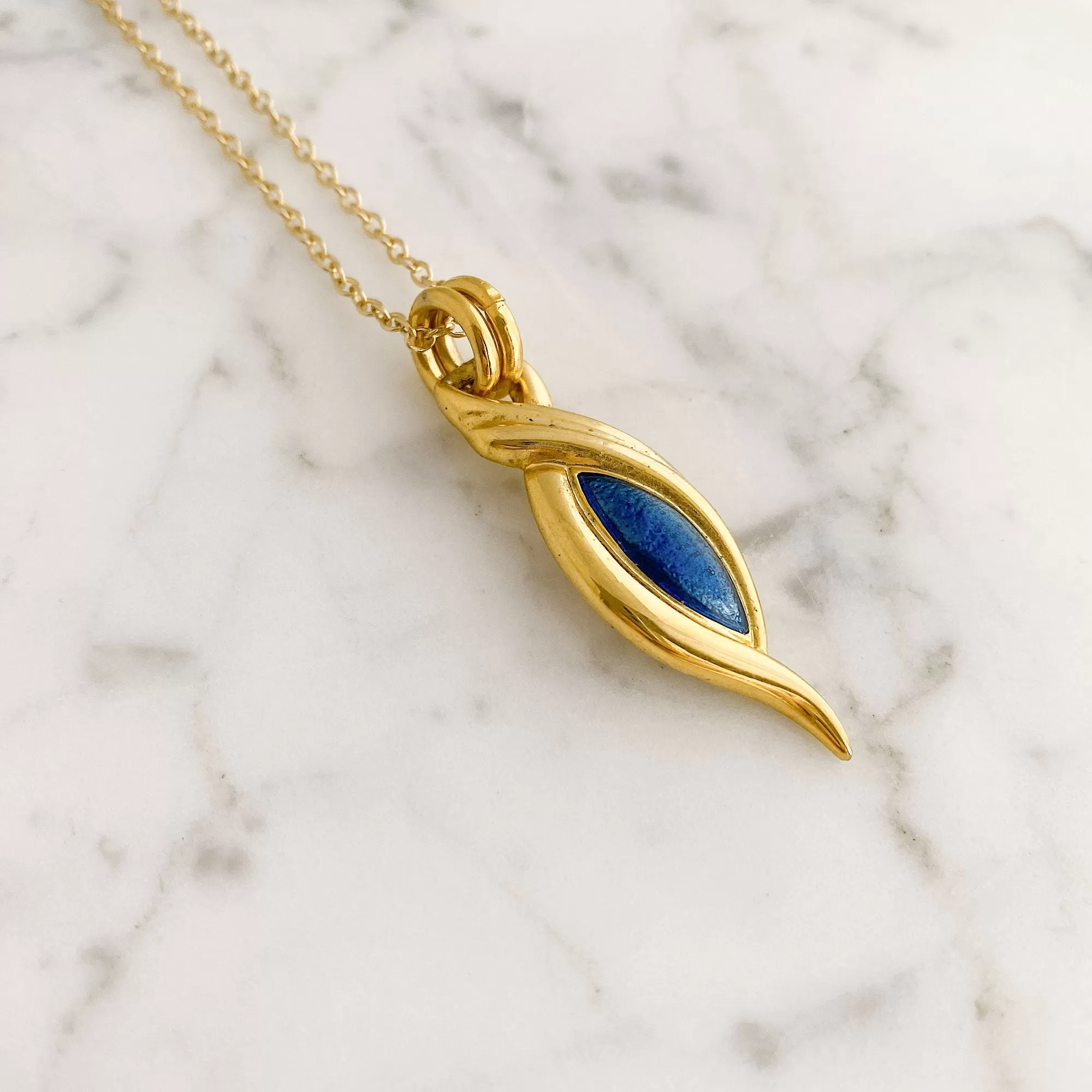 HEATON gold and teal pendant necklace