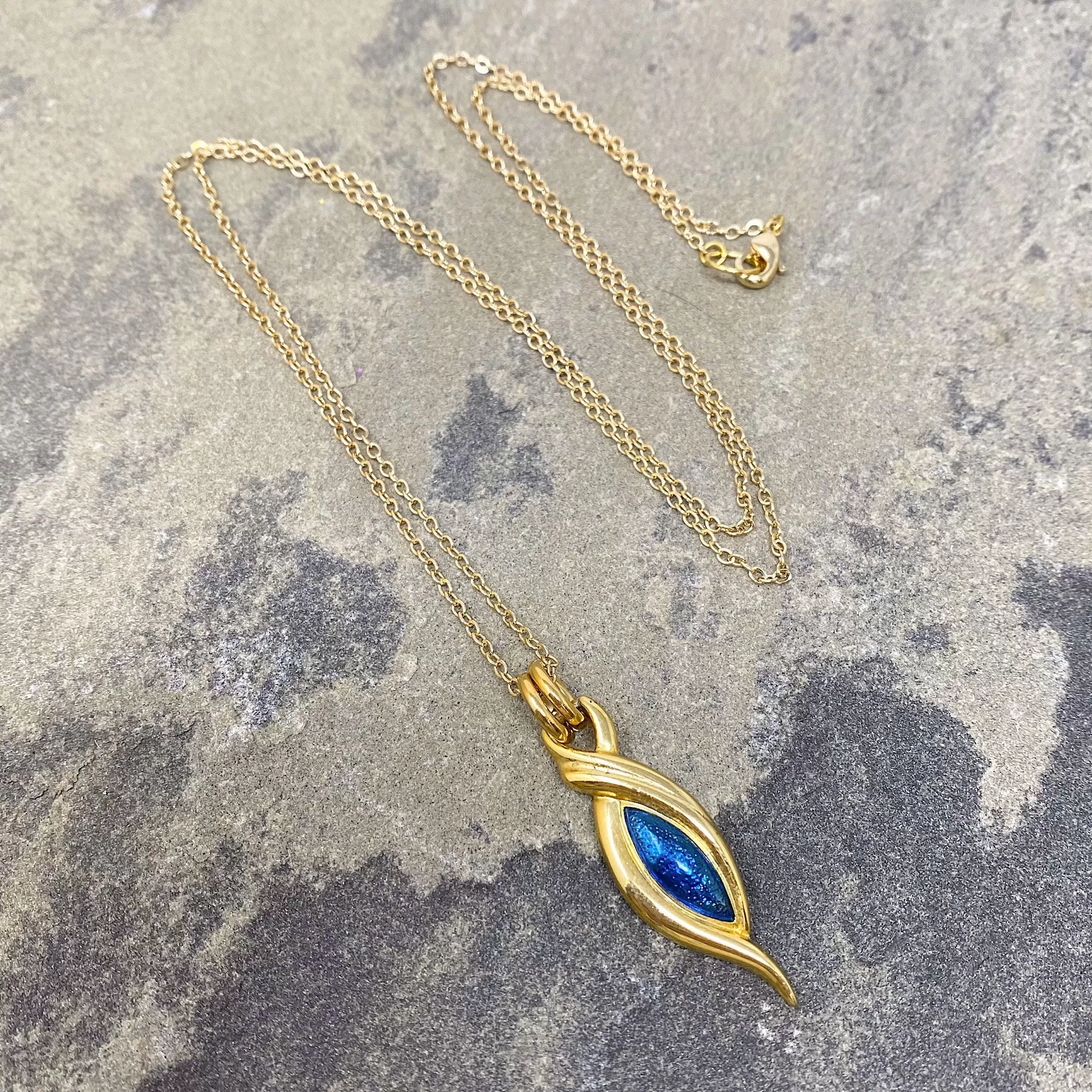 HEATON gold and teal pendant necklace