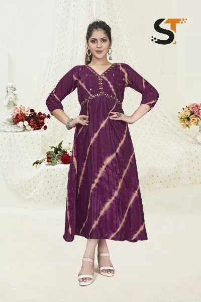 Heavy Chinon Hand And Mirror Work Kurti 1Pc