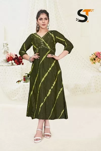 Heavy Chinon Hand And Mirror Work Kurti 1Pc