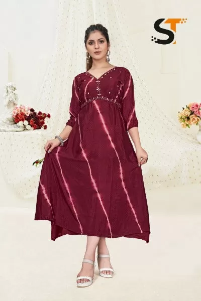 Heavy Chinon Hand And Mirror Work Kurti 1Pc