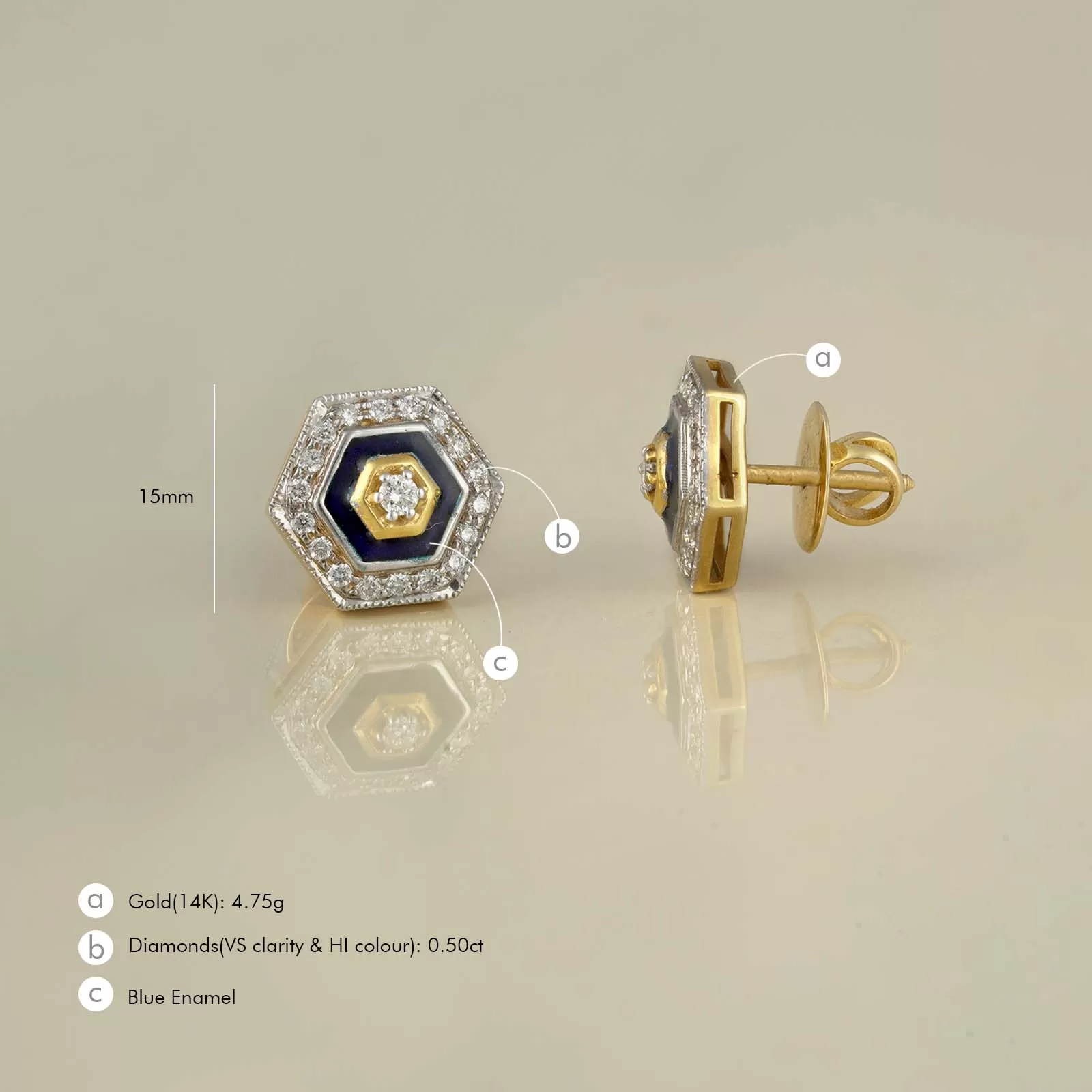 Hexa Enamel Ear Studs