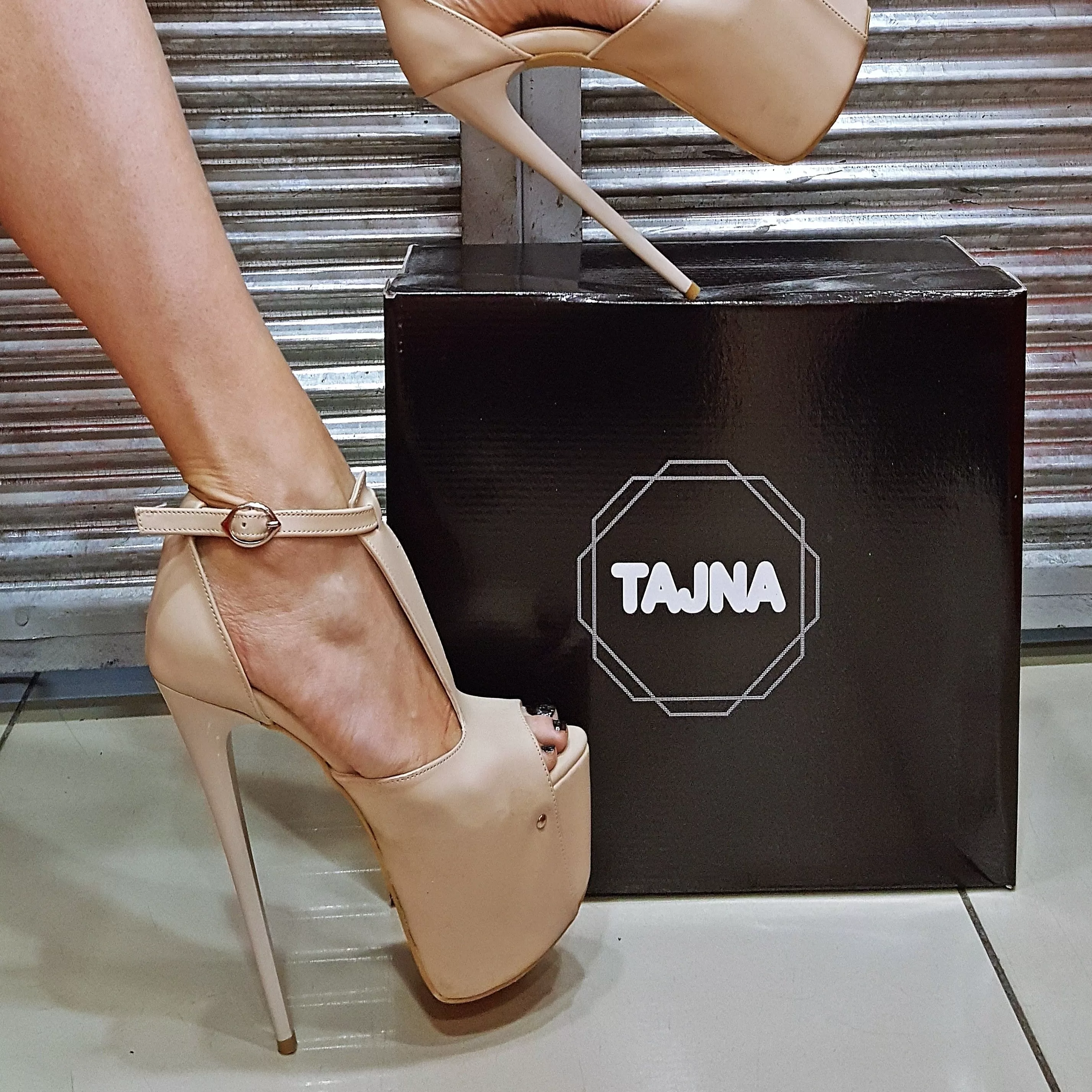 High Heel Beige Peep Toe Platforms