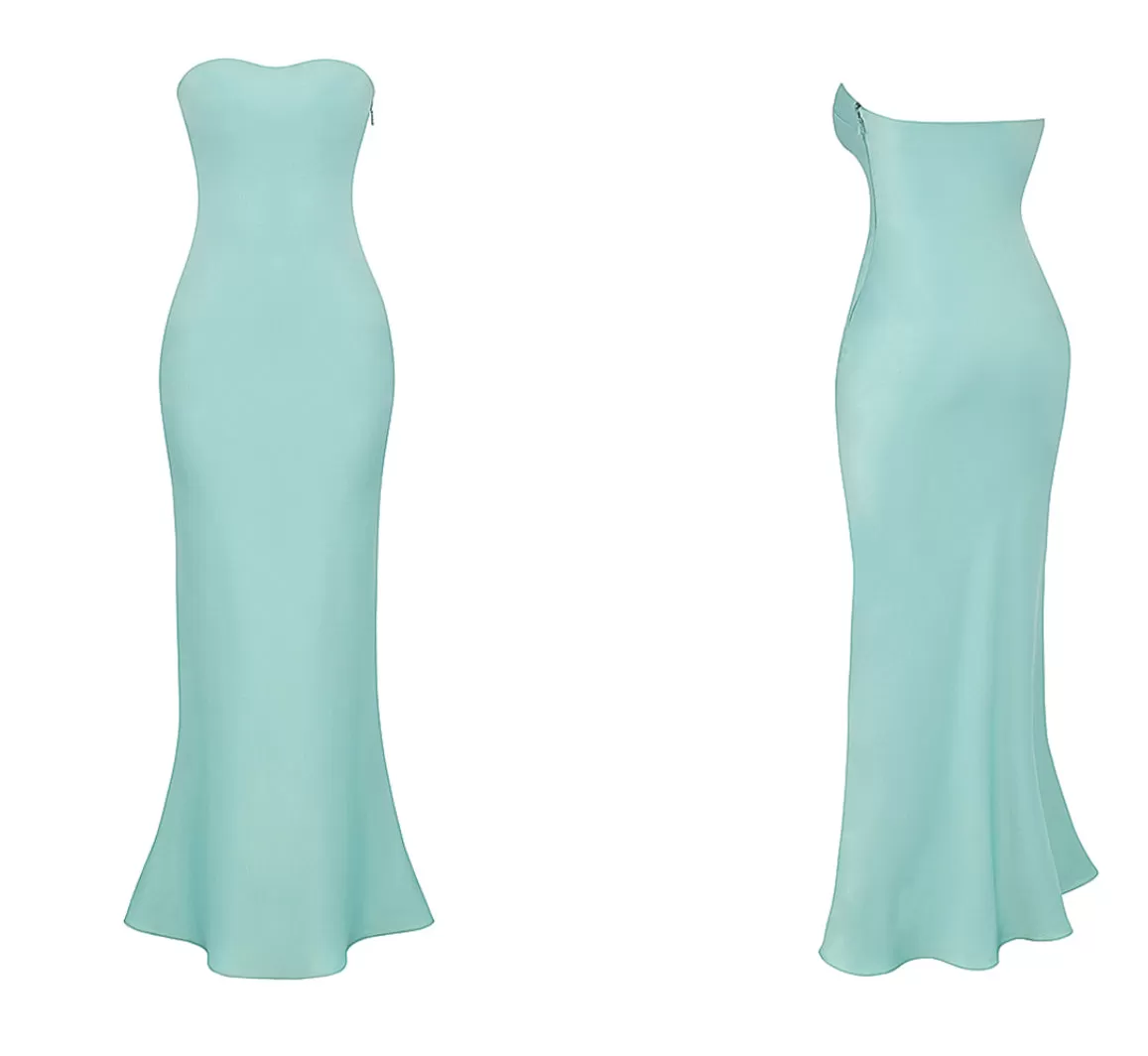 House of CB Green Alette Jade Satin Strapless Maxi Dress UK S