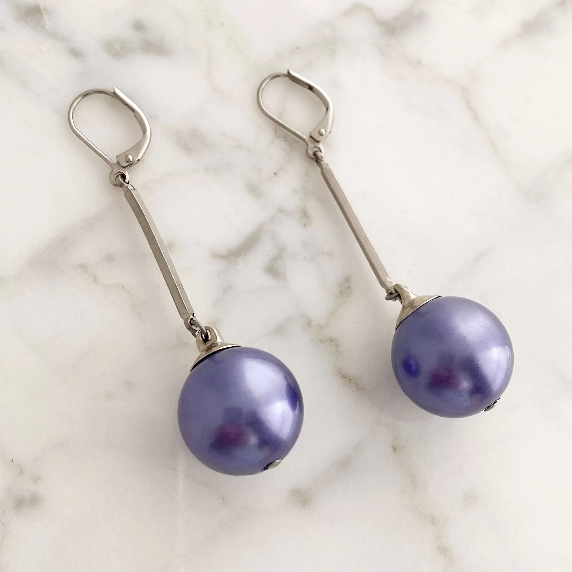 HUDSON purple pearl drop earrings