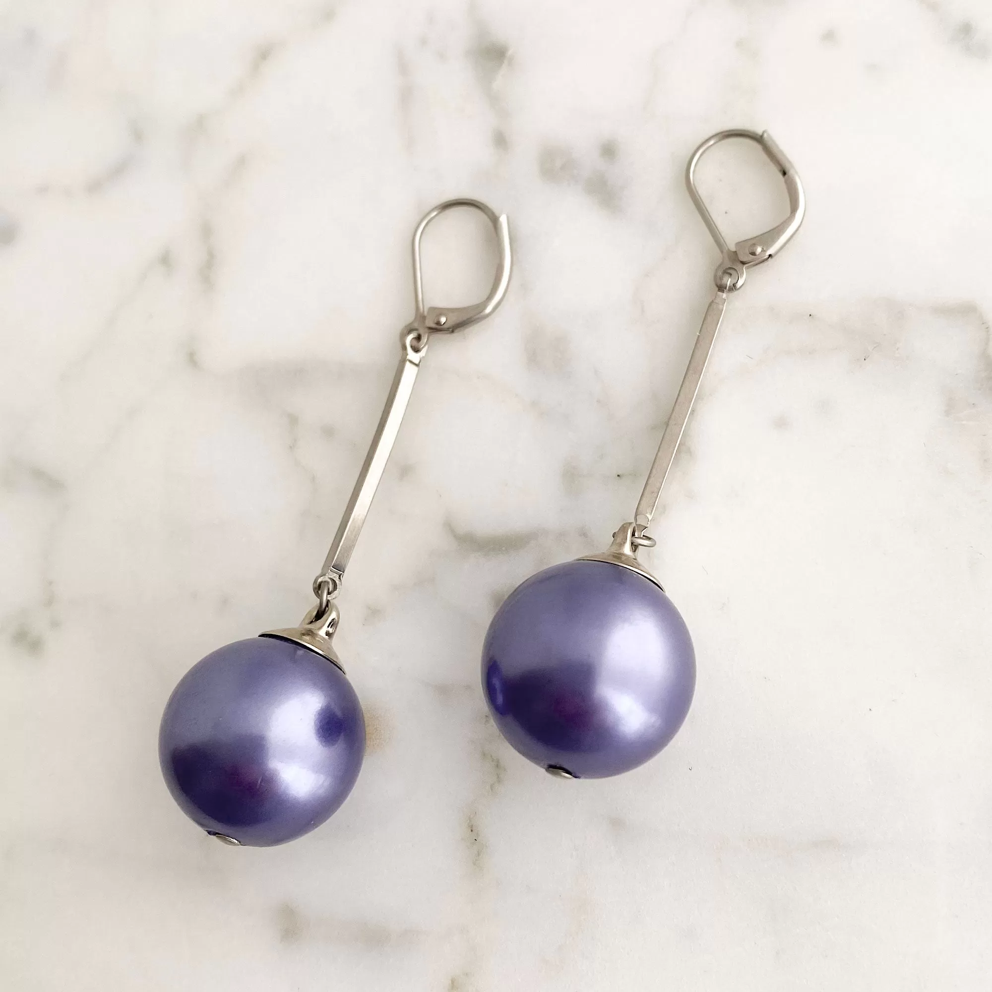 HUDSON purple pearl drop earrings