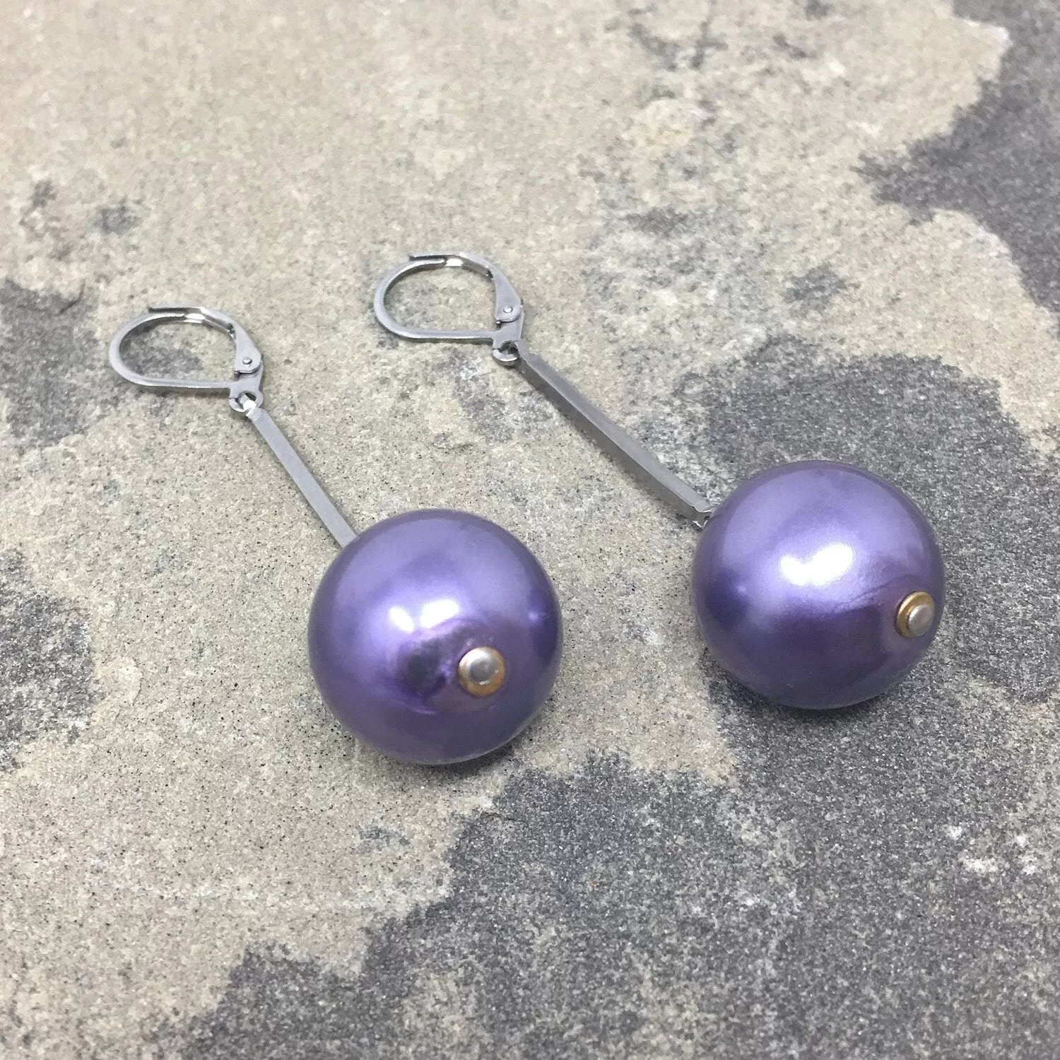 HUDSON purple pearl drop earrings