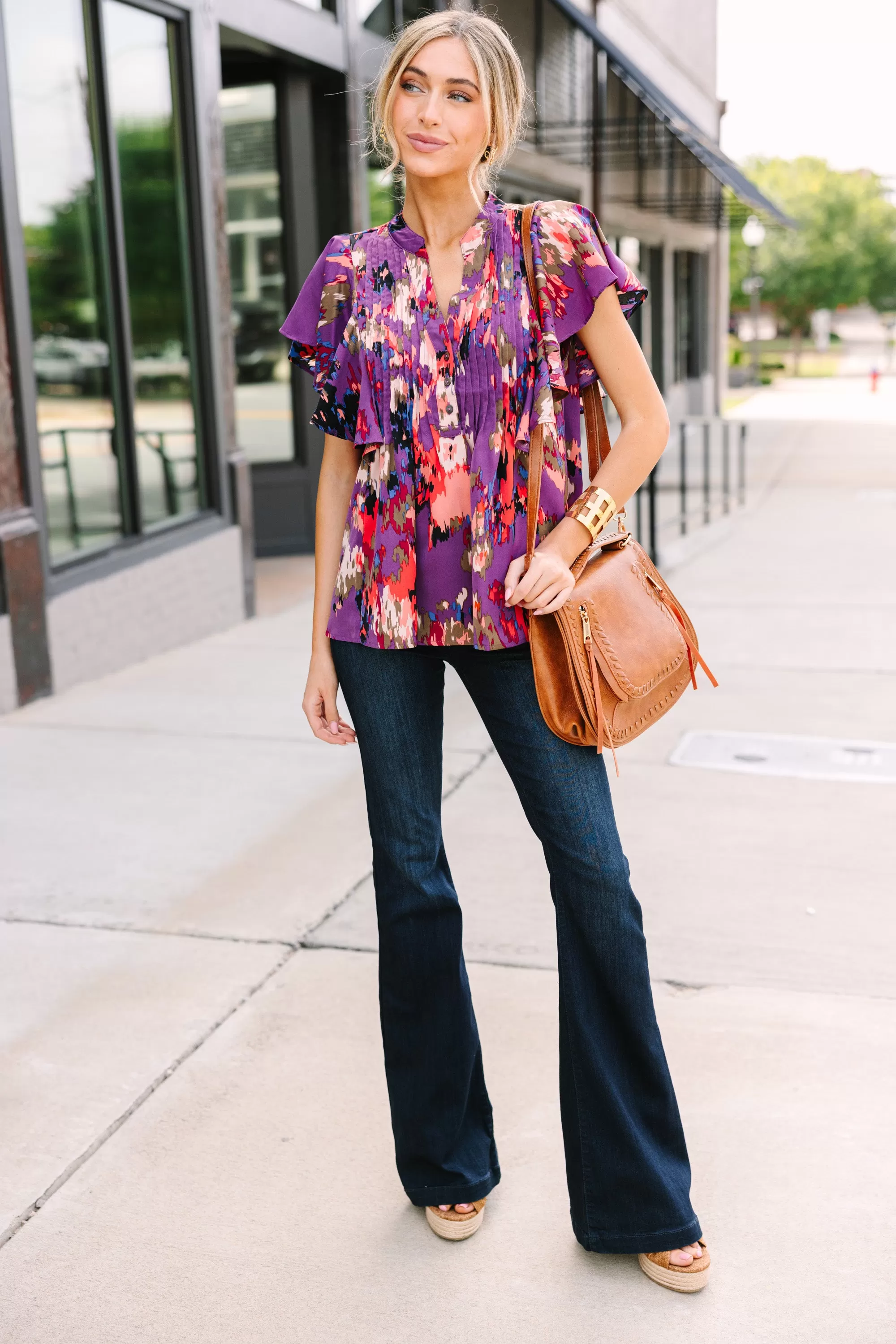 In My Thoughts Plum Purple Abstract Blouse