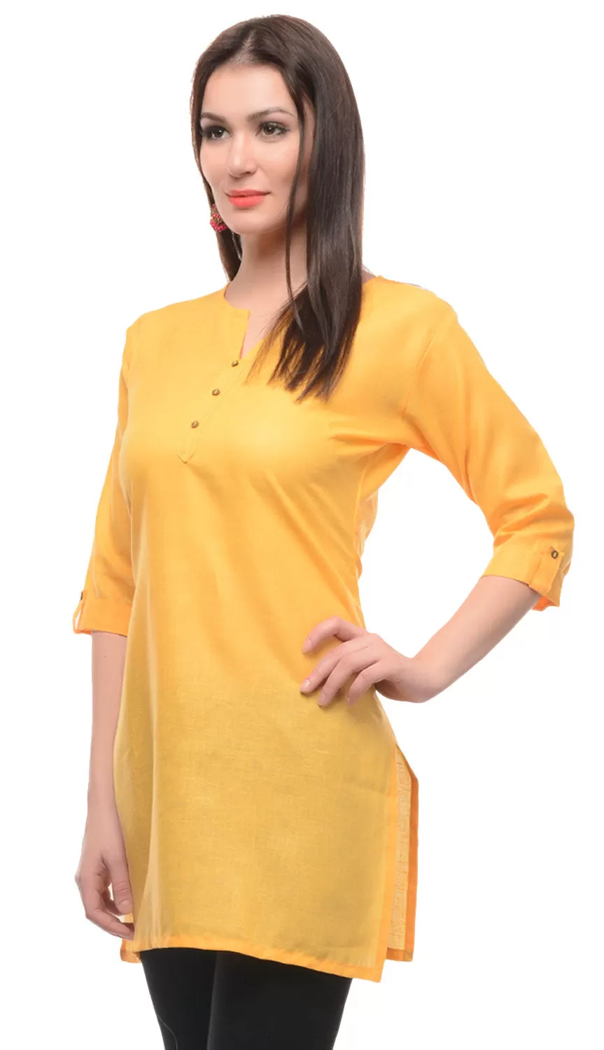 India Cotton Tunic Top  Kurti Womens Indian Clothing (Yellow)