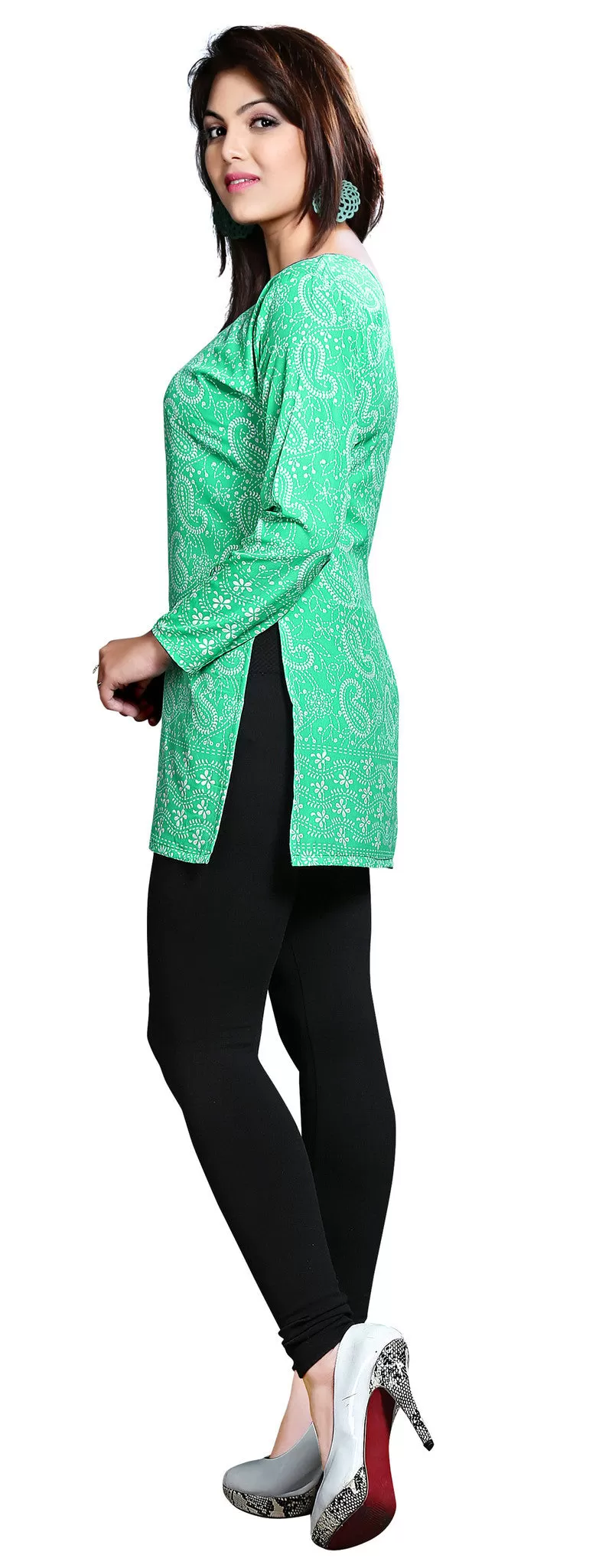 India Long Tunic Top Kurti Womens Printed Indian Apparel (Green)