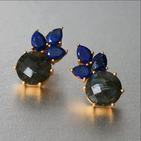 India Studs With Labradorite/Lapis Lazuli