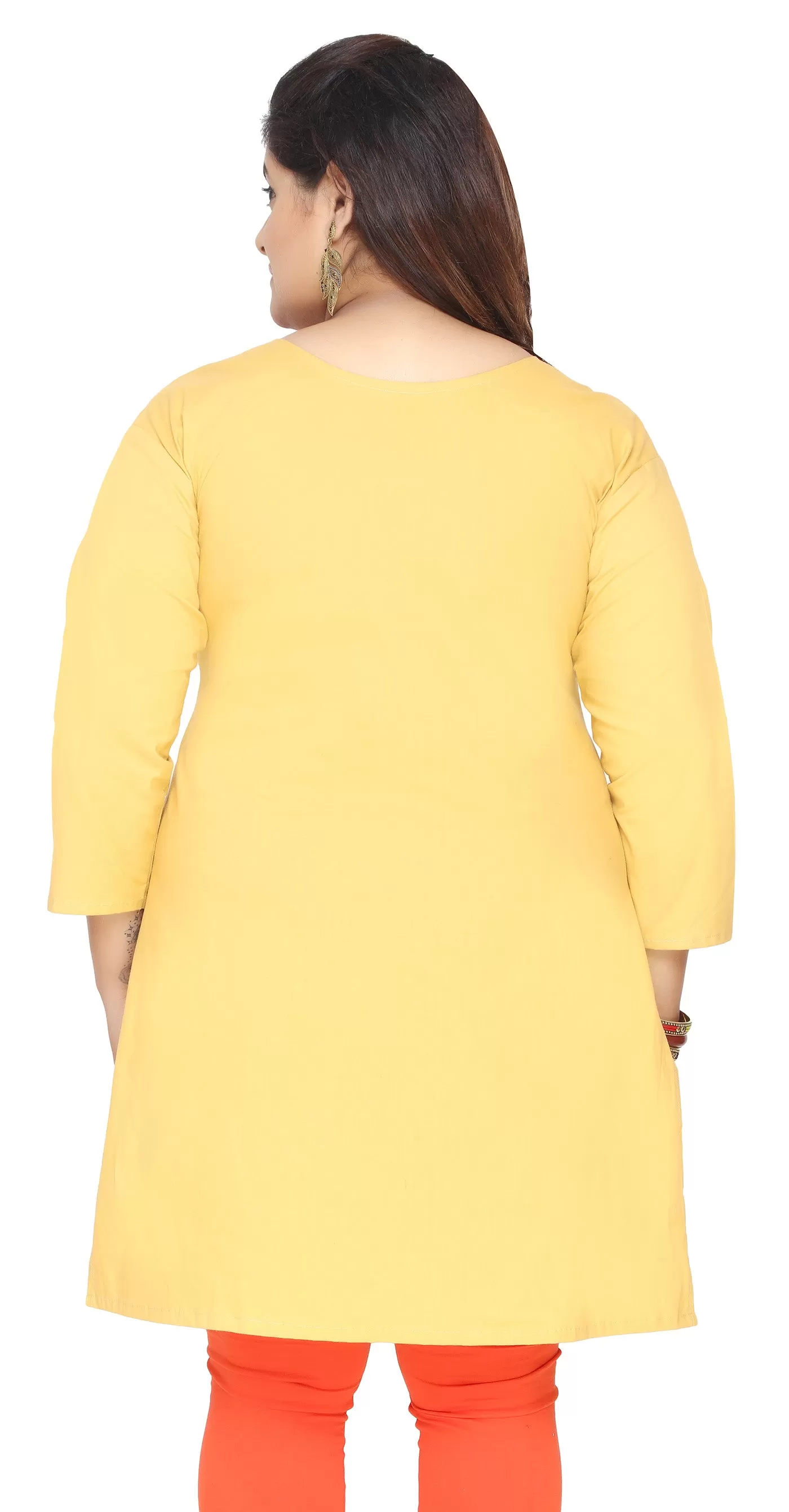 India Tunic Cotton Long Top Kurti Womens Plus Size Clothes (Yellow)