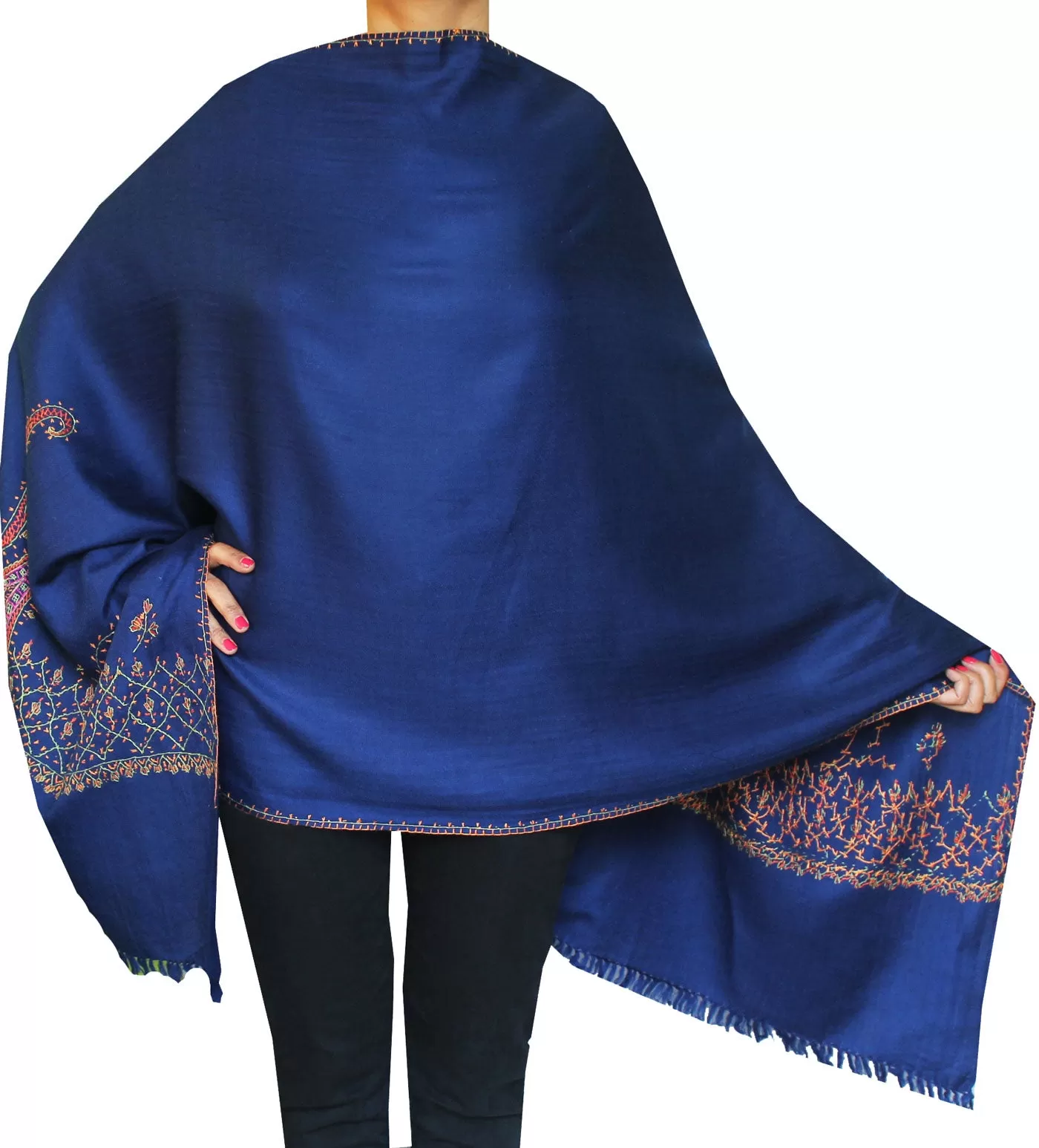 India Wool Shawl Hand Embroidered Womens Gift (Blue)