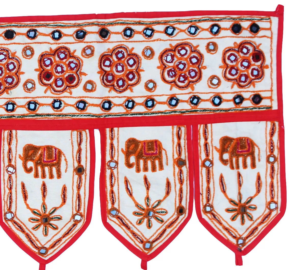 Indian Door Decoration Toran Window Valance Handmade (Off-White, 38 x 13.5 inches)