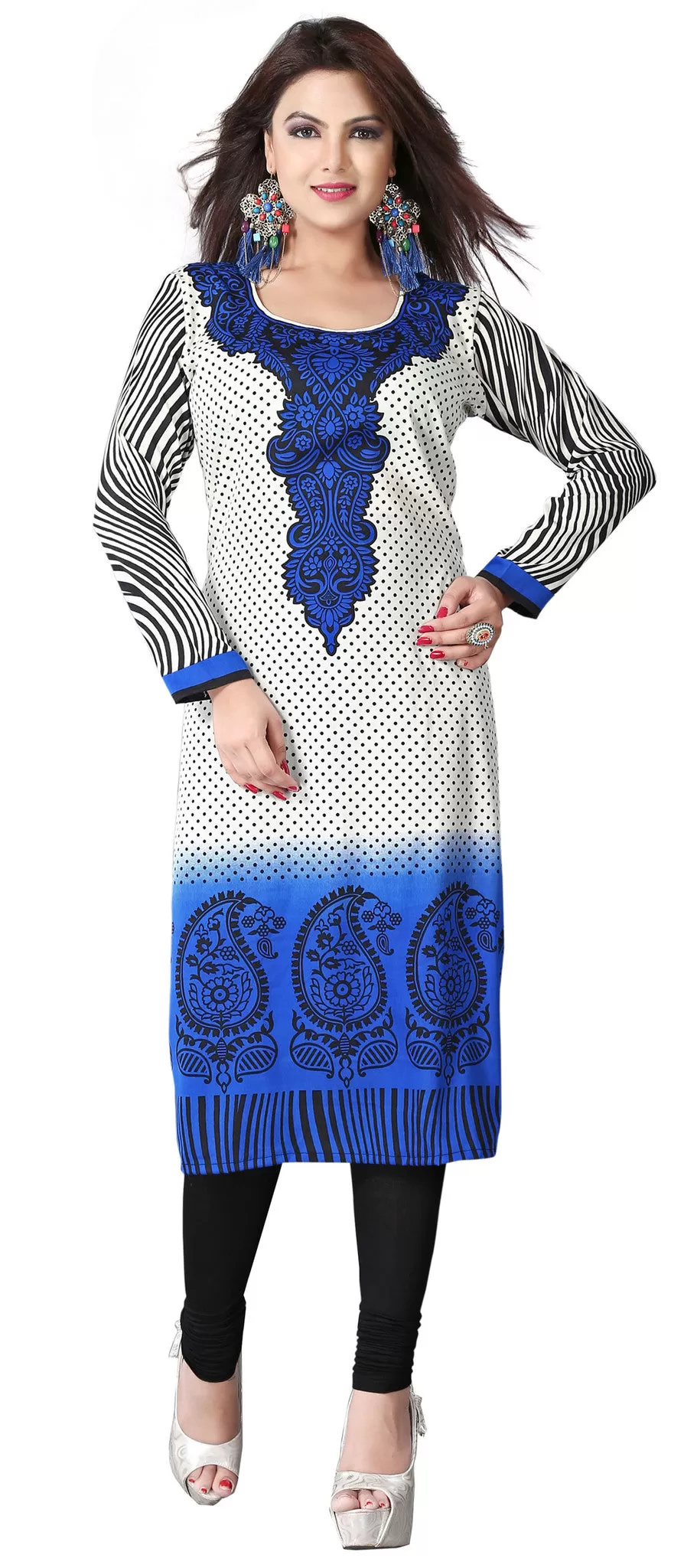 Indian Kurti Top Tunic Printed Womens Blouse India Clothes (Blue)