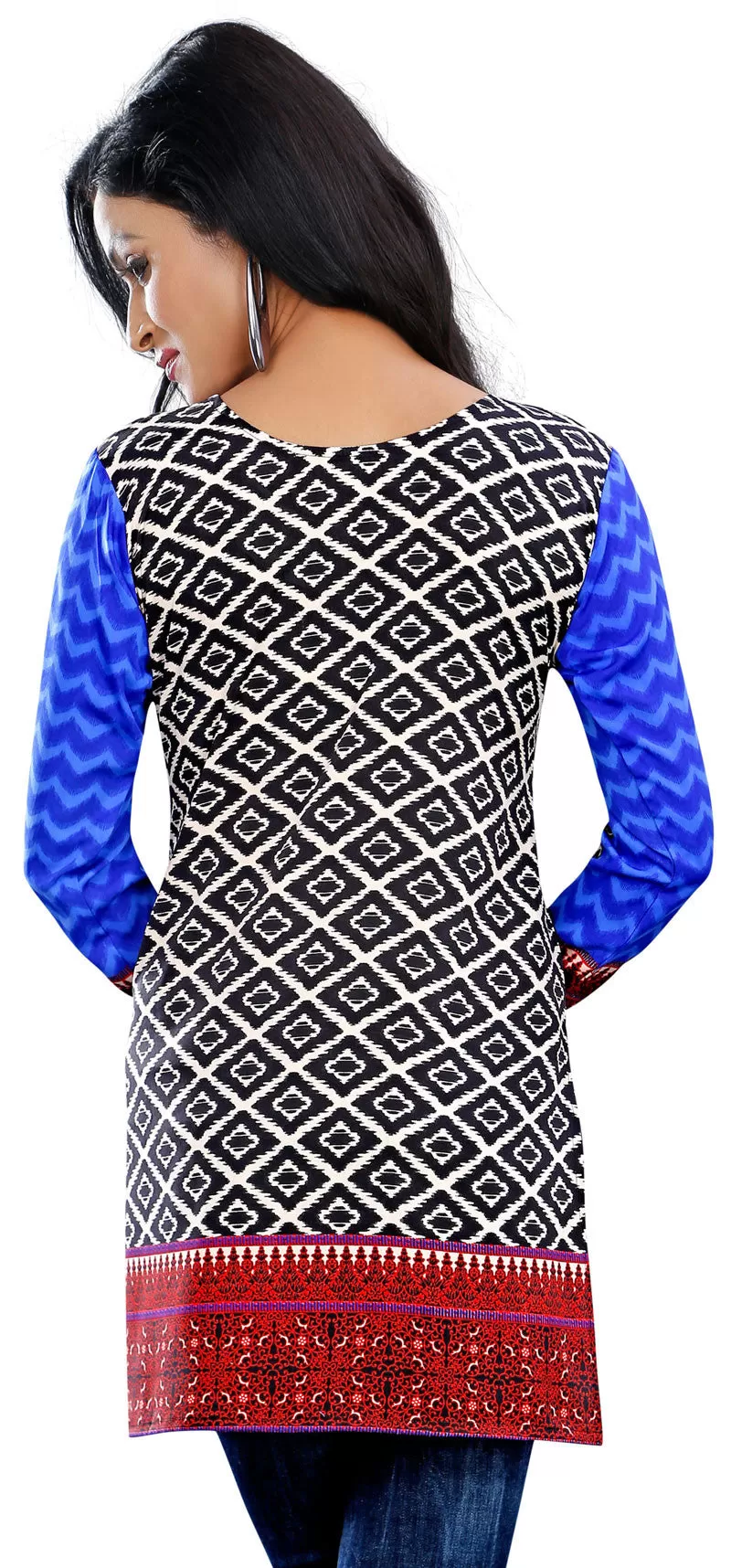 Indian Long Kurti Top Tunic Printed Womens India Clothes (Blue)