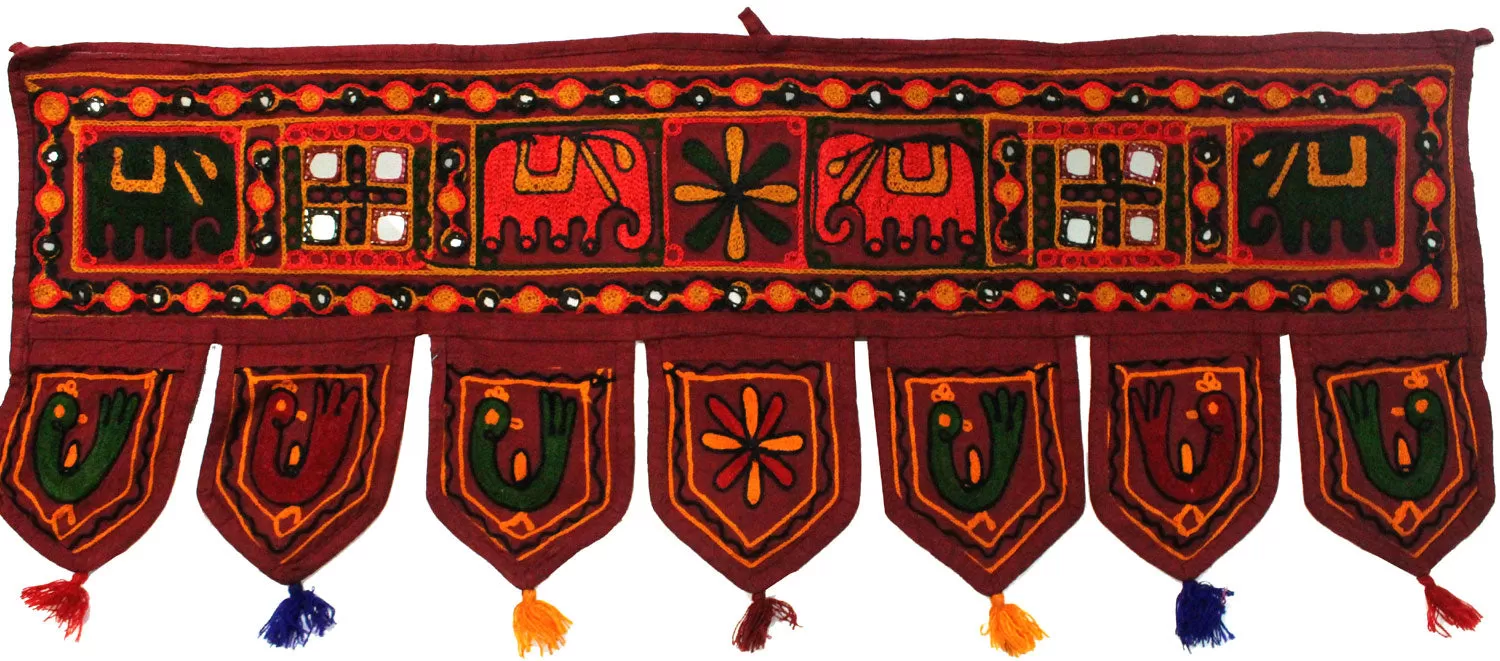 Indian Toran Door Decoration Window Valance Handmade (Maroon, 34 x 13 inches)