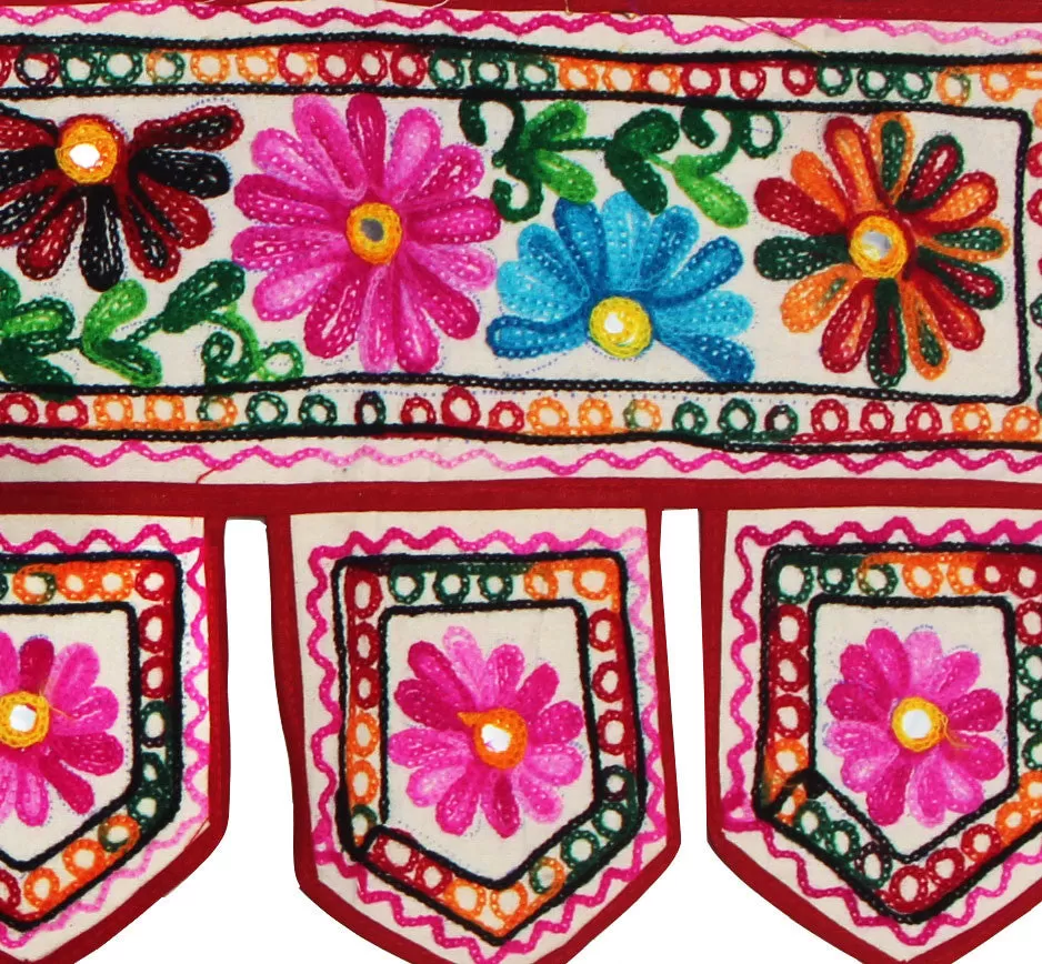 Indian Toran Door Decoration Window Valance Handmade (Off-White, 34 x 13 inches)