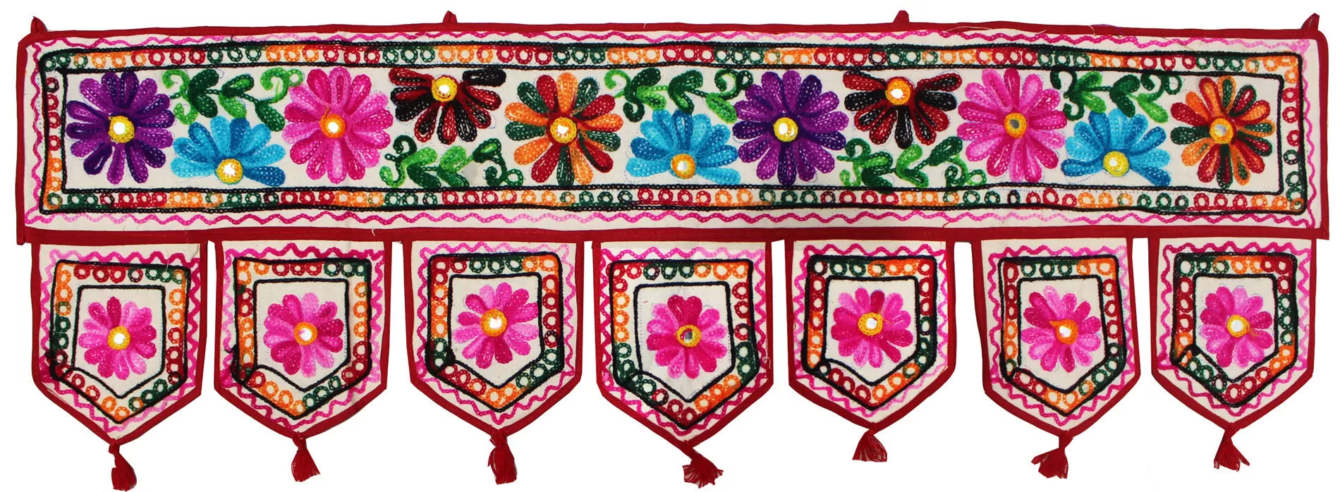 Indian Toran Door Decoration Window Valance Handmade (Off-White, 34 x 13 inches)