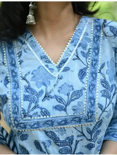 Indigo Bagru Cotton Blue Aline Salwar Suit