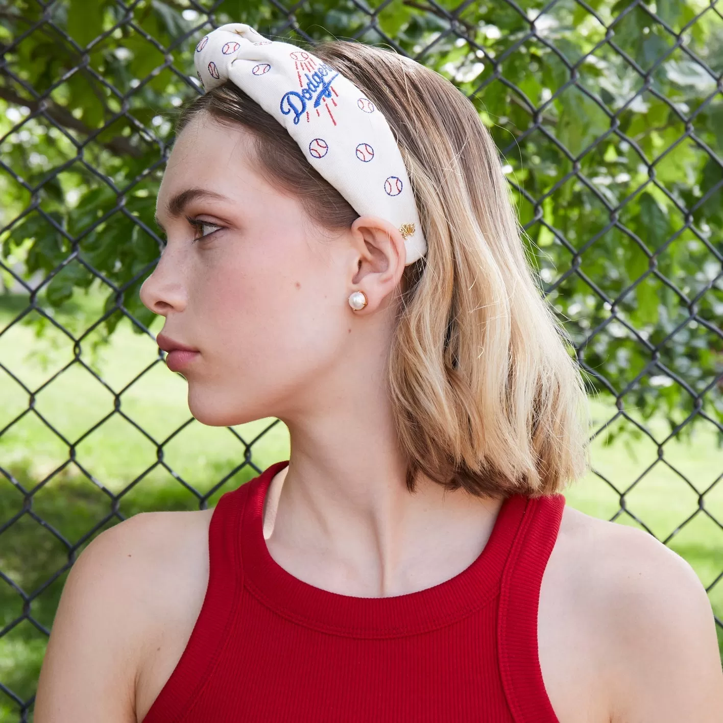 IVORY LA DODGERS EMBROIDERED KNOTTED HEADBAND