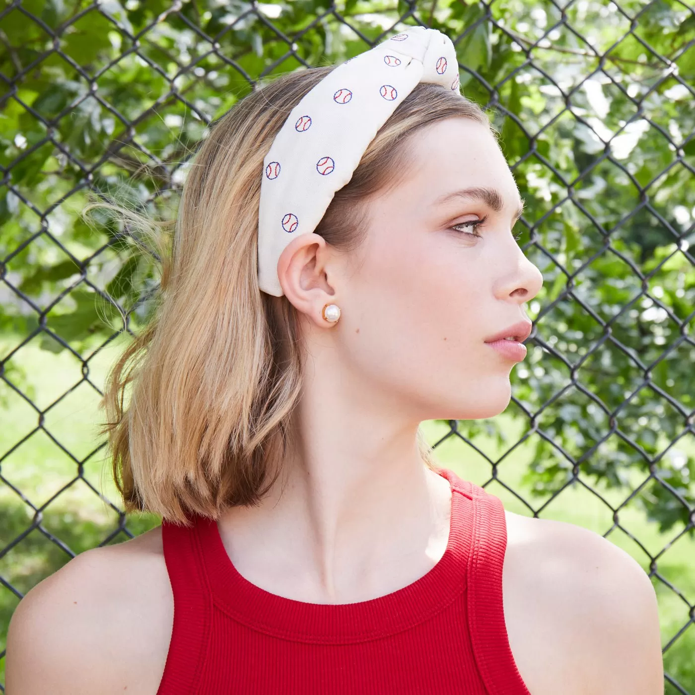 IVORY LA DODGERS EMBROIDERED KNOTTED HEADBAND